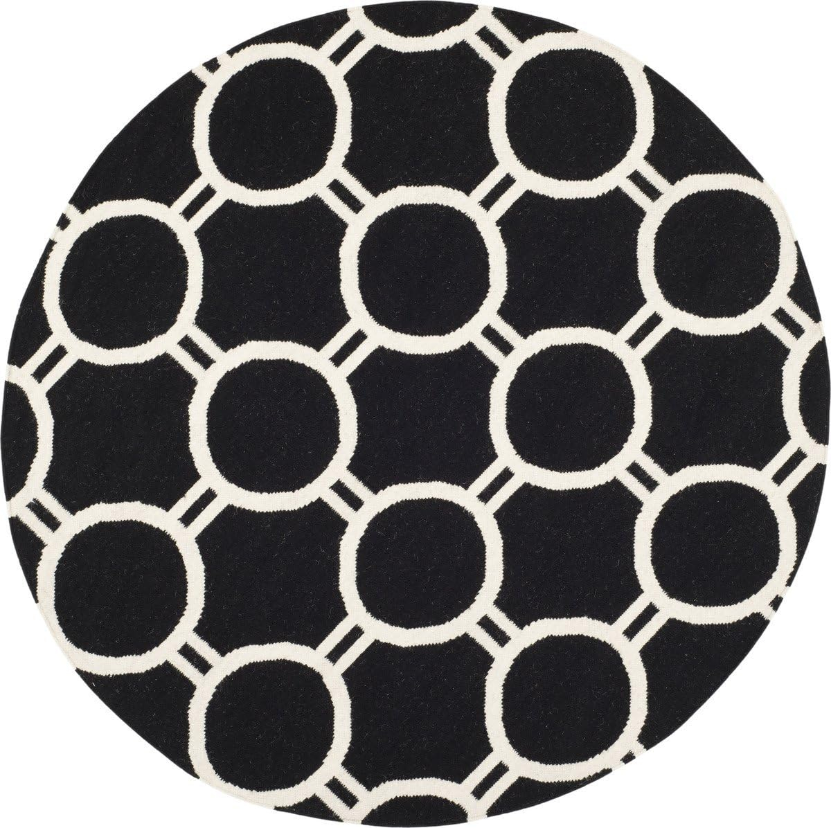SAFAVIEH Dhurrie Sloane Geometric Circles Wool Area Rug, Black/Ivory, 9' x 12'