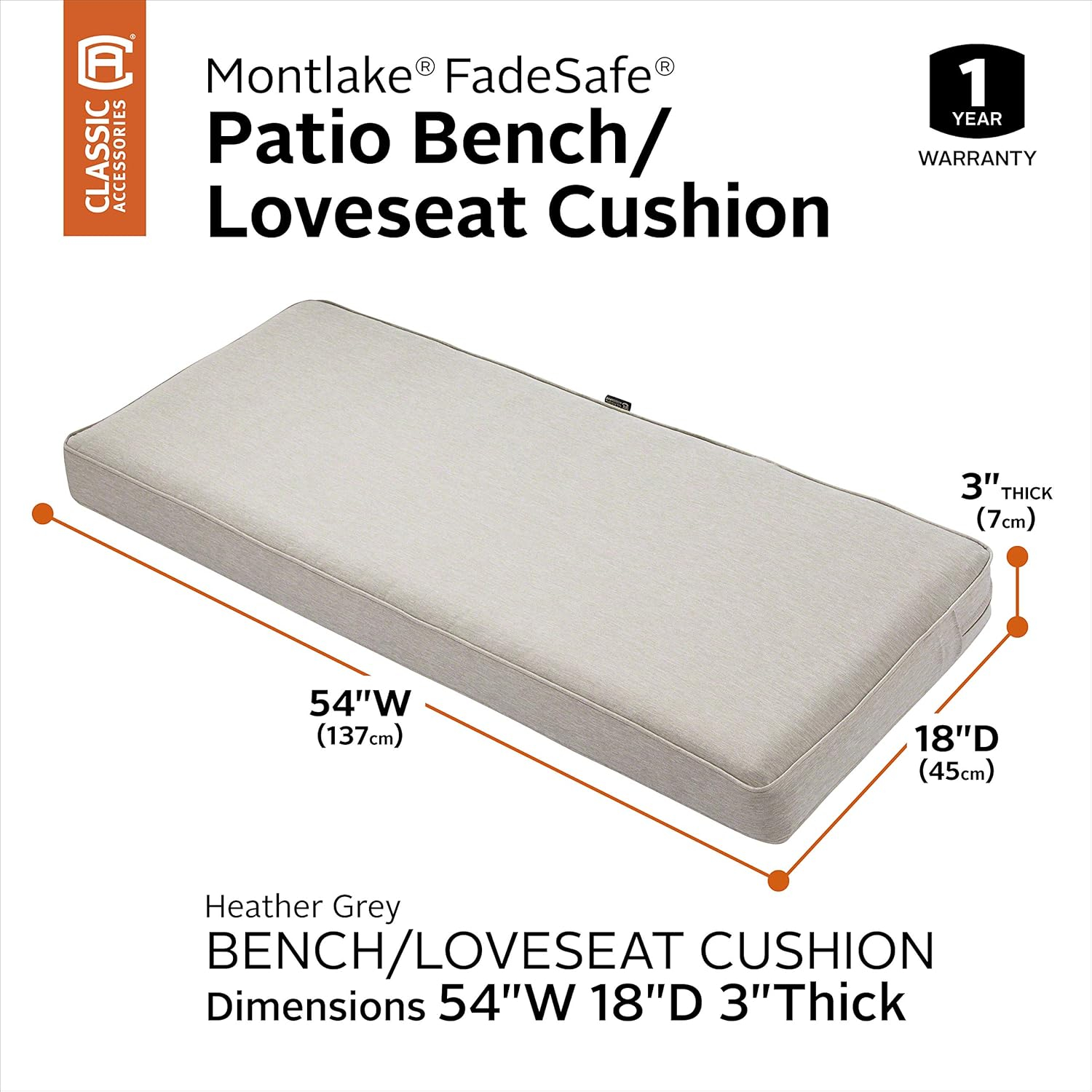 Montlake Heather Grey 54" Water-Resistant Patio Sofa Cushion