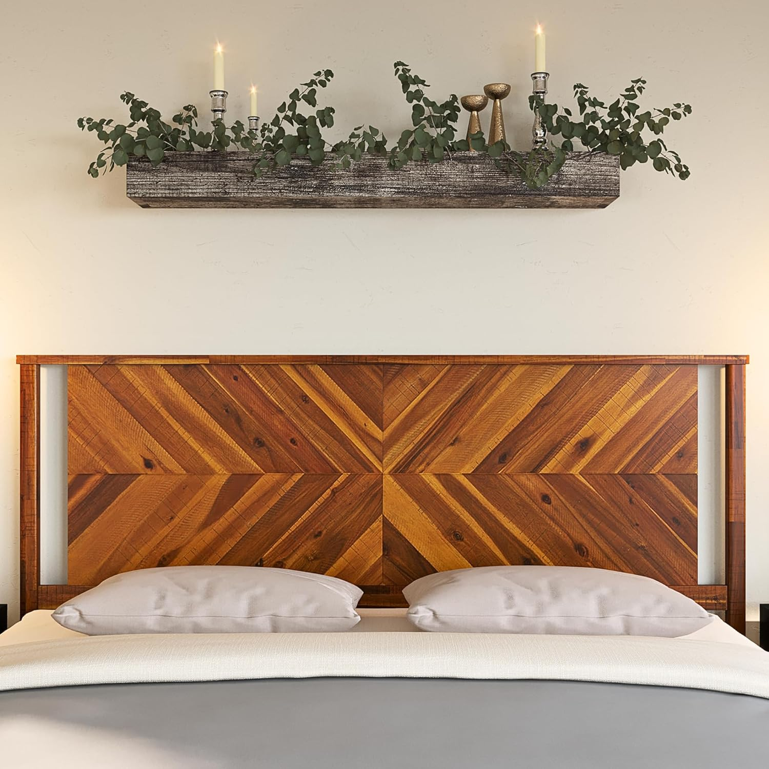 King Rustic Golden Brown Acacia Wood Slat Headboard