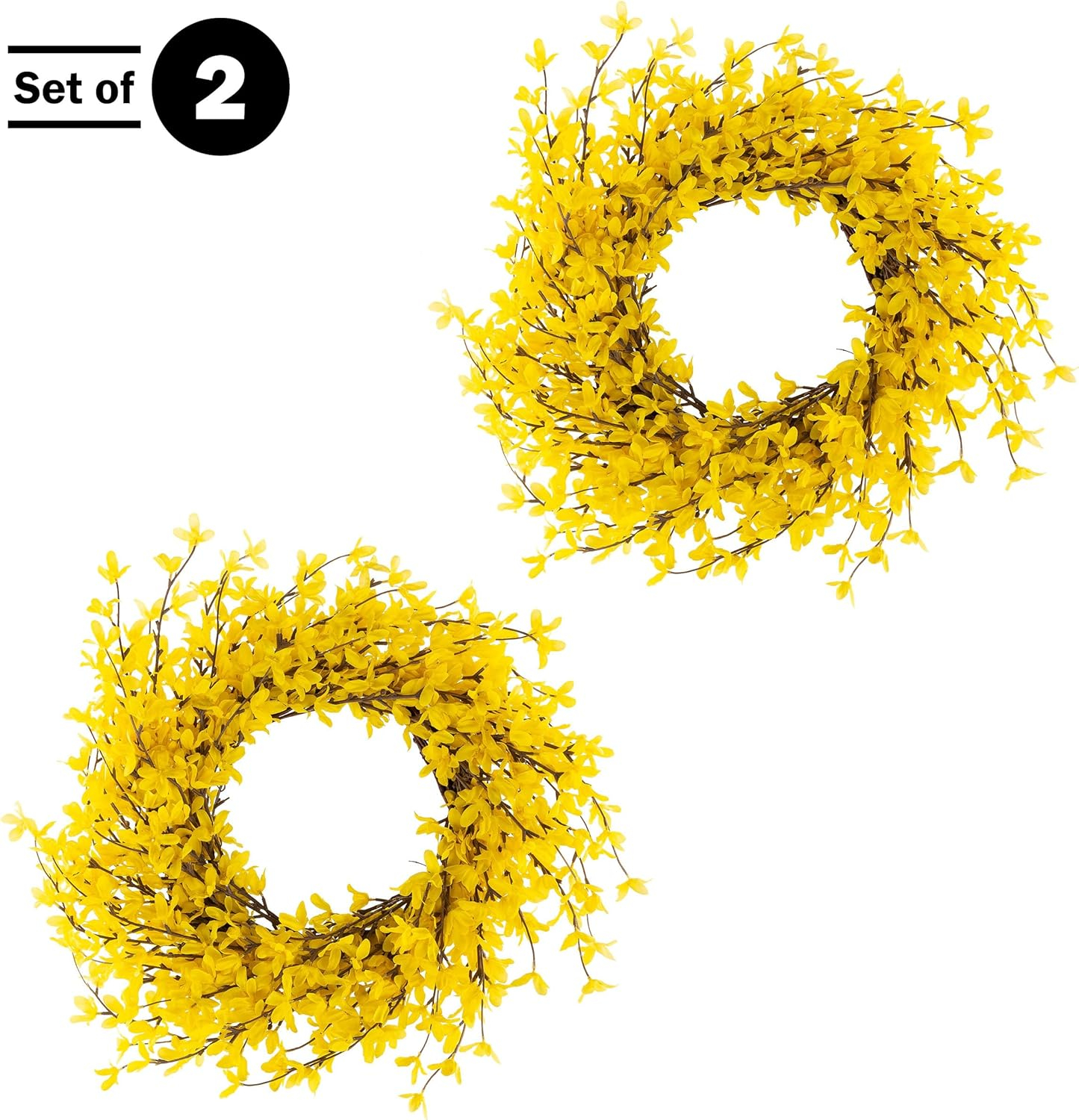 Pure Garden Set of Two 24-Inch Artificial Forsythia Wreaths for Home Decor