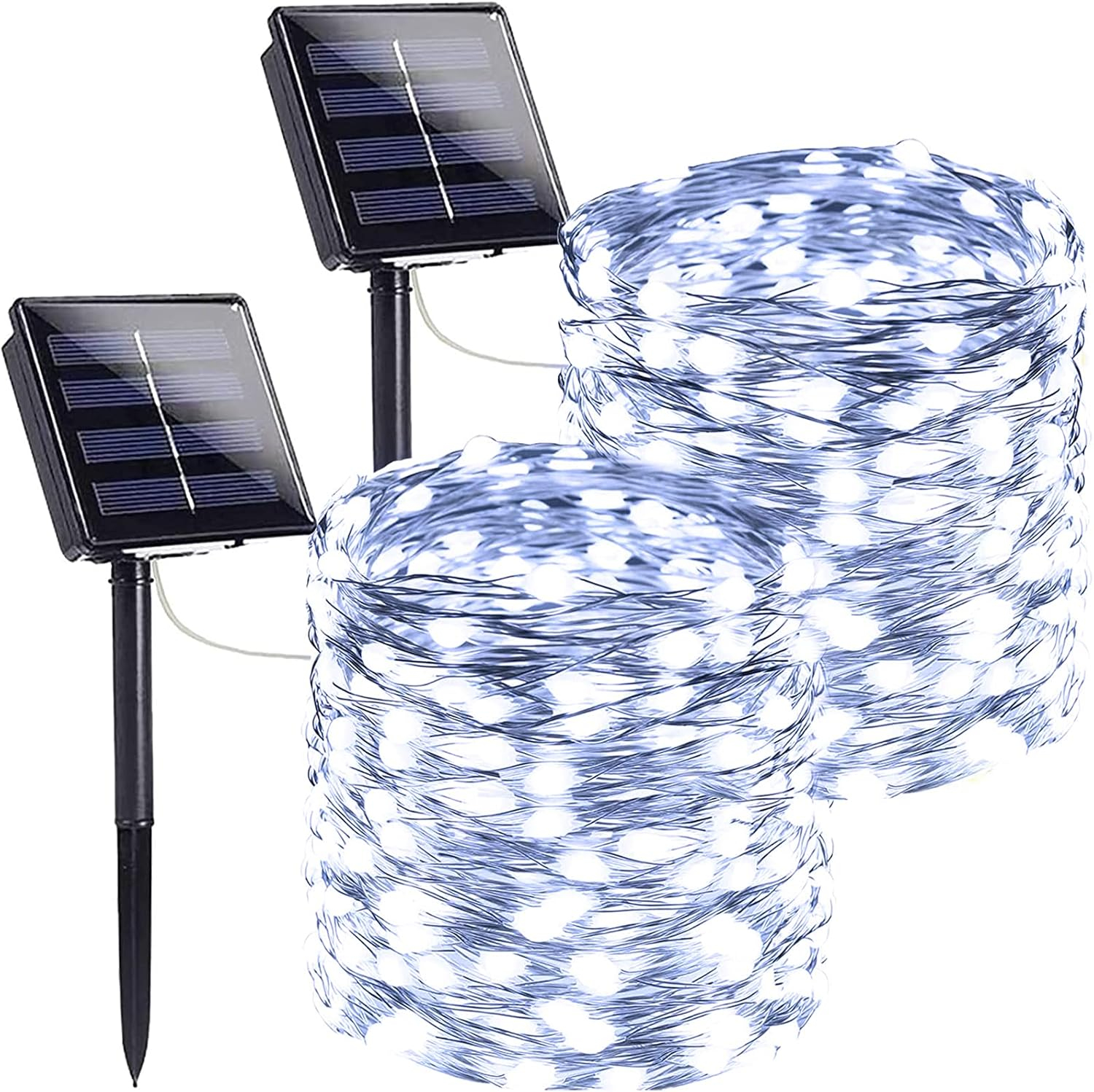 2-Pack Solar String Lights for Outside, Total 200LED Solar Fairy Lights Waterproof, Outdoor Twinkle Light Copper Wire 8 Modes Fairy Light for Xmas Tree Party Wedding Decor (Warm White)