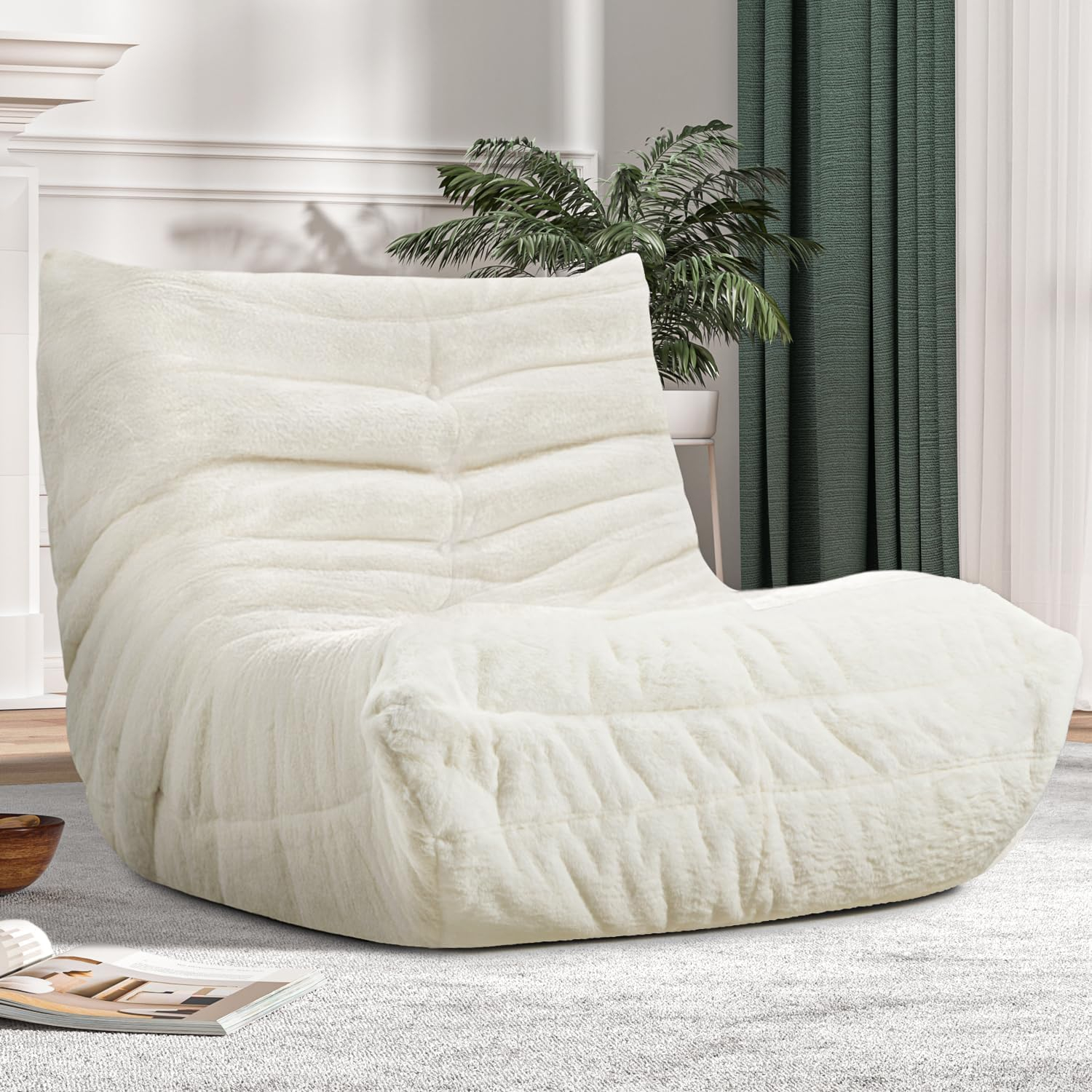 Bean Bag Chair Big Sofa Beanbag Chair for Adults Fireside Chair Bean Bag Lounger with Memory Foam Filled for Home,Apartment or Gaming Venue (White Plush)