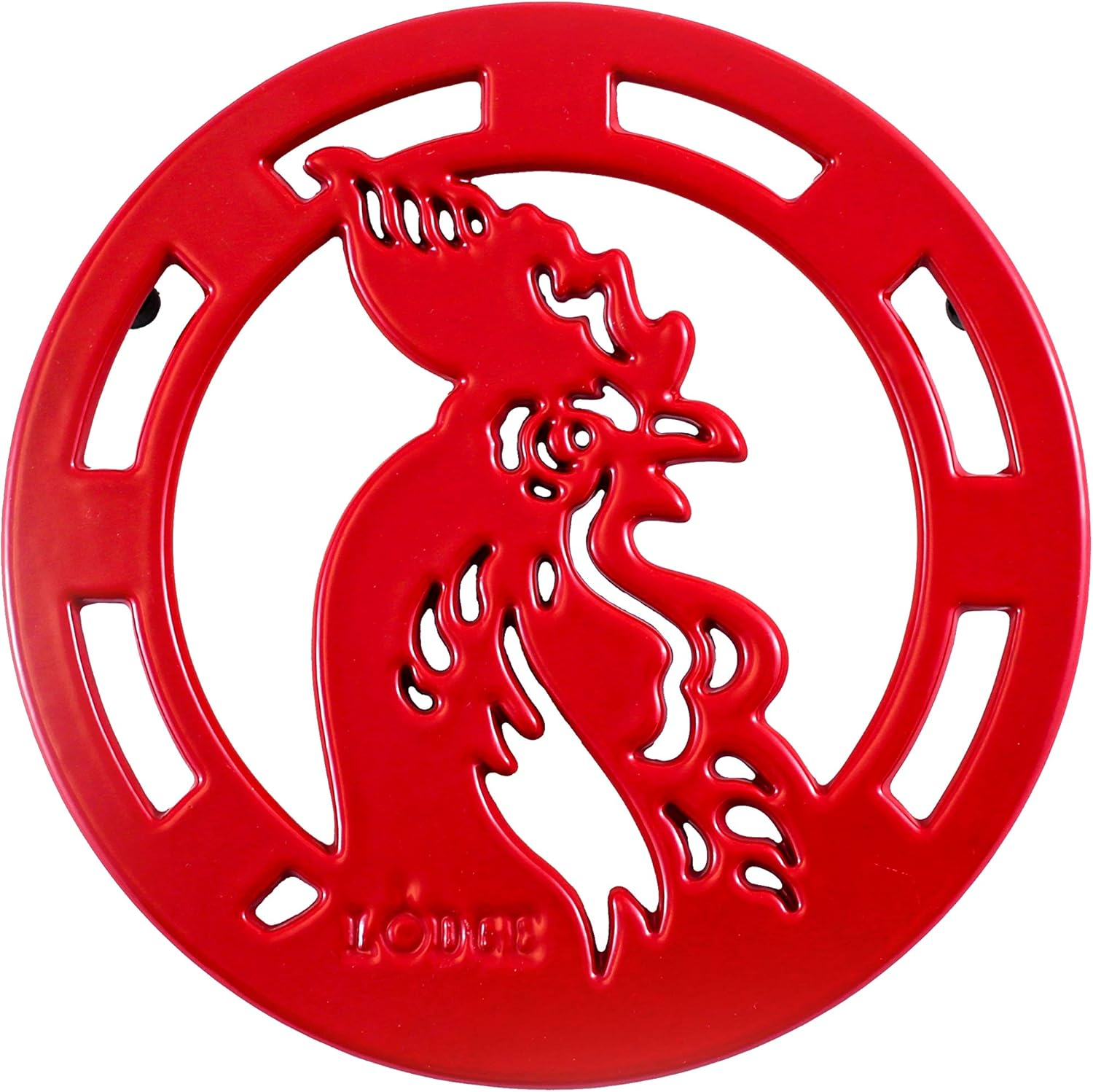 Lodge Cast Iron 8" Red Rooster Trivet, EC8RT43, with Metal Hanger