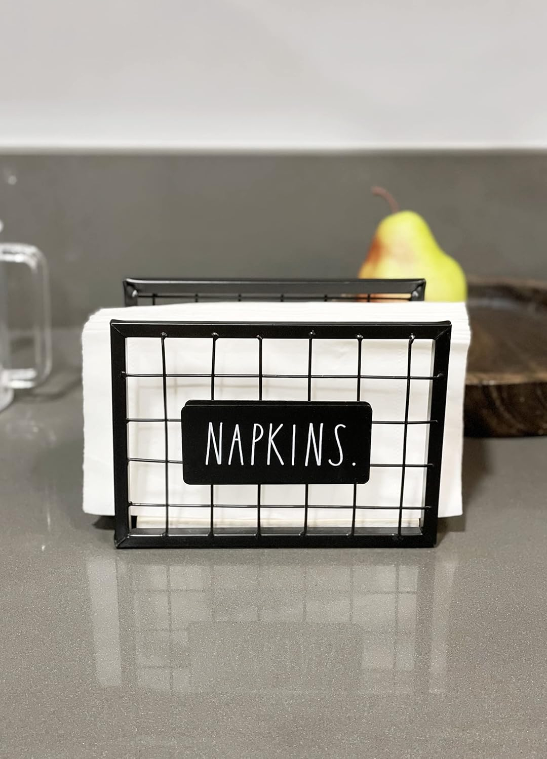 Rae Dunn Rustic Napkin Holder - Farmhouse Napkin Holder with Vintage Black Wire Mesh Design - Napkin Holders for Tables - Kitchen and Home Decor - Restaurant and Bar Accessories