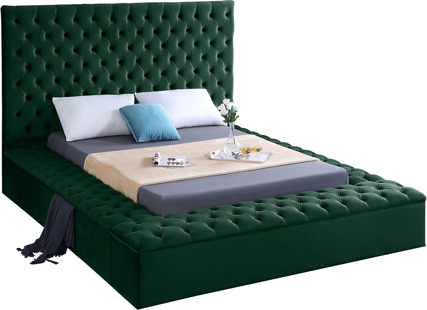 Meridian Furniture Bliss Modern Wood Storage Platform Bed, King, Green