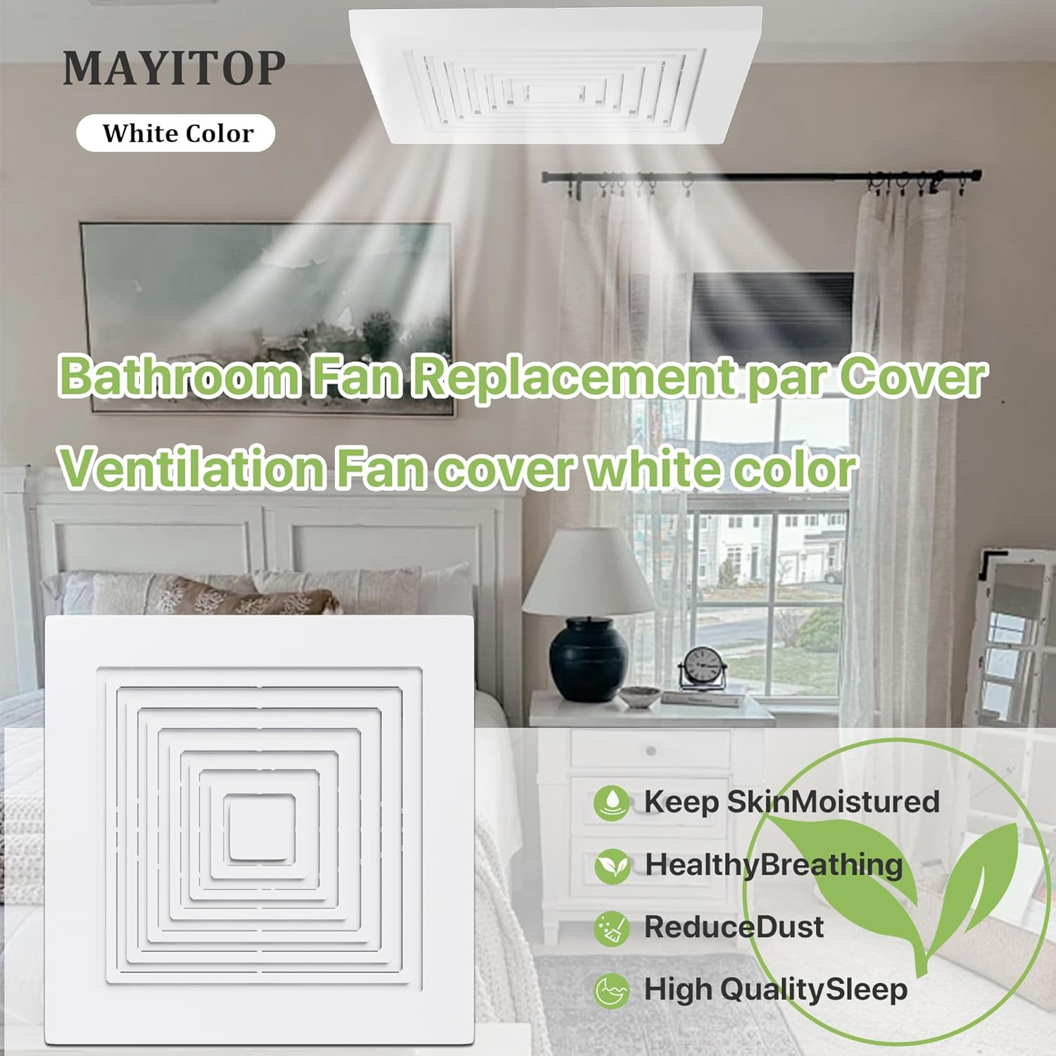 MAYITOP Bathroom Vent Cover BP46 BP90 With Springs Replacement Bathroom Ceiling Fan Grille Cover For Broan Nutone Exhaust Fan Square Ceiling Or Wall-Mount Replaces 663 670 675 688 689 671