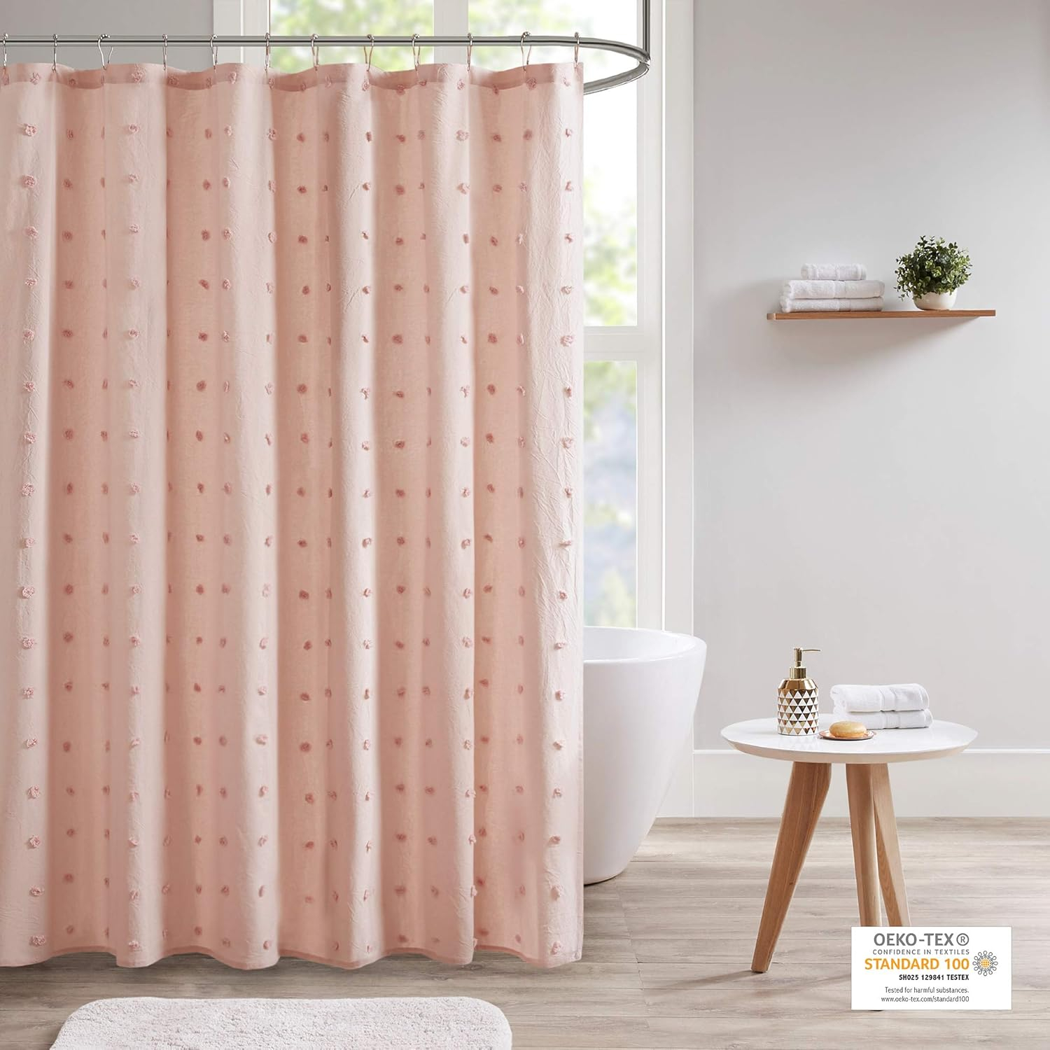 Home Essence Apartment Kay Cotton Yarn Dyed Jacquard Pom Pom Shower Curtain