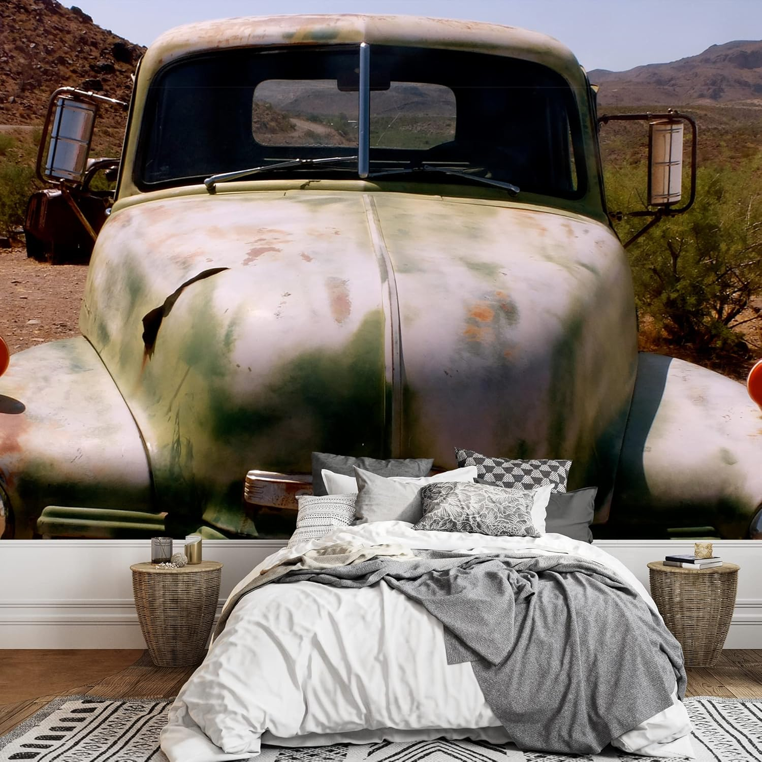 wall26 - Route 66, Abandoned Car - Removable Wall Mural | Self-Adhesive Large Wallpaper - 100x144 inches