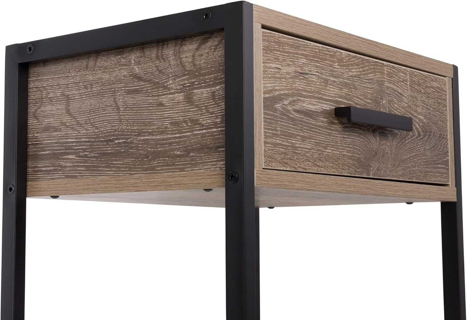 Tribeca Weathered Wood Veneer Bedside Table with Storage
