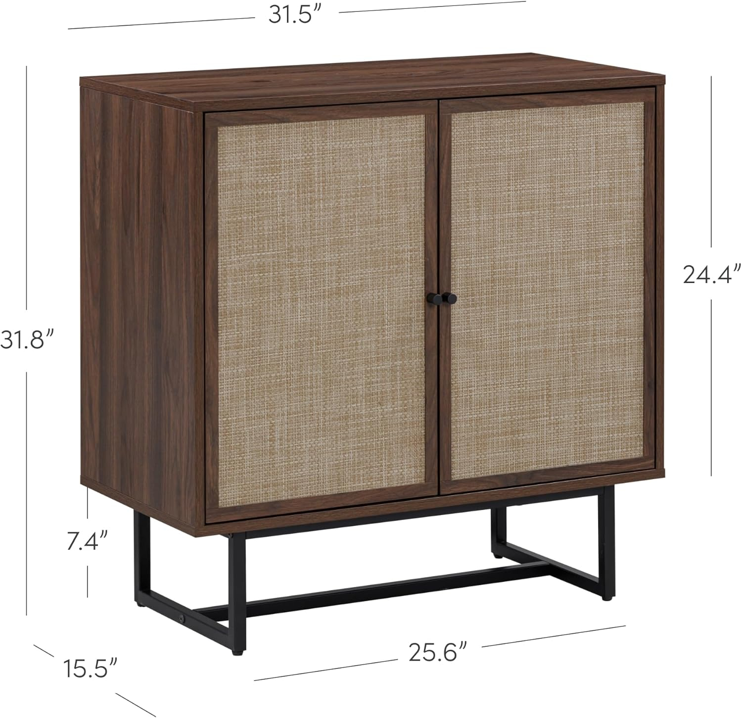 Nathan James Kova Bohemian Rattan Accent Sideboard Storage Cabinet, with Doors and Matte Black Legs, Dark Brown/Black