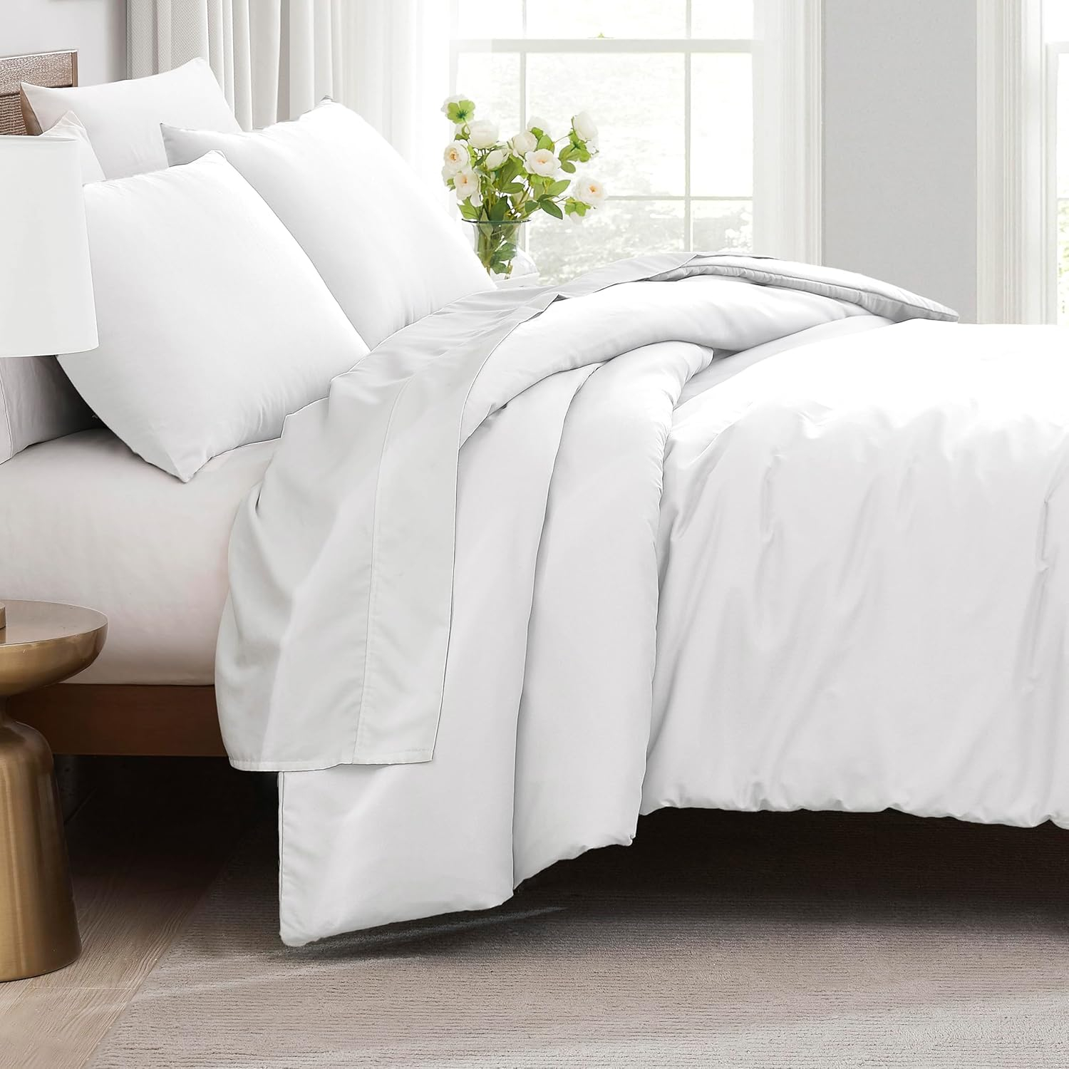 Southshore Fine Linens® - 3 Piece Oversized Duvet Cover Set - BRIGHT WHITE - Full / Queen