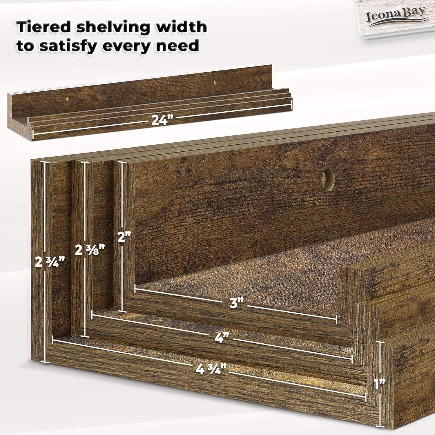 Floating Shelves, Set of 3 Wall Shelves (Multiple Sizes & Colors) by Icona Bay