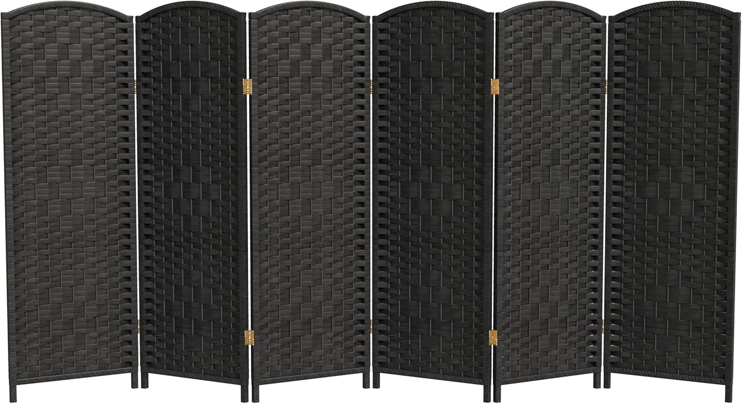 4 ft. Short Diamond Weave Fiber Folding Screen - Black - 6 Panel