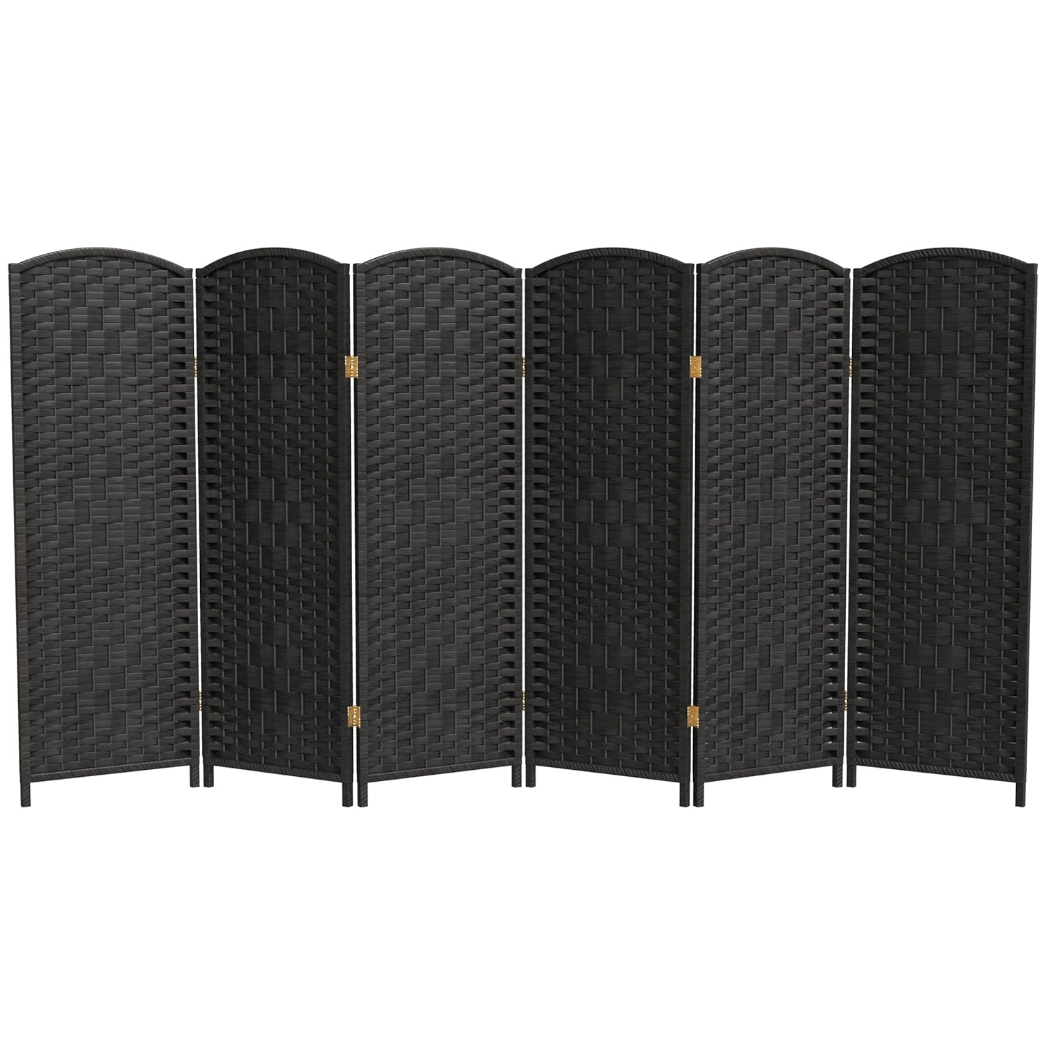 4 ft. Short Diamond Weave Fiber Folding Screen - Black - 6 Panel