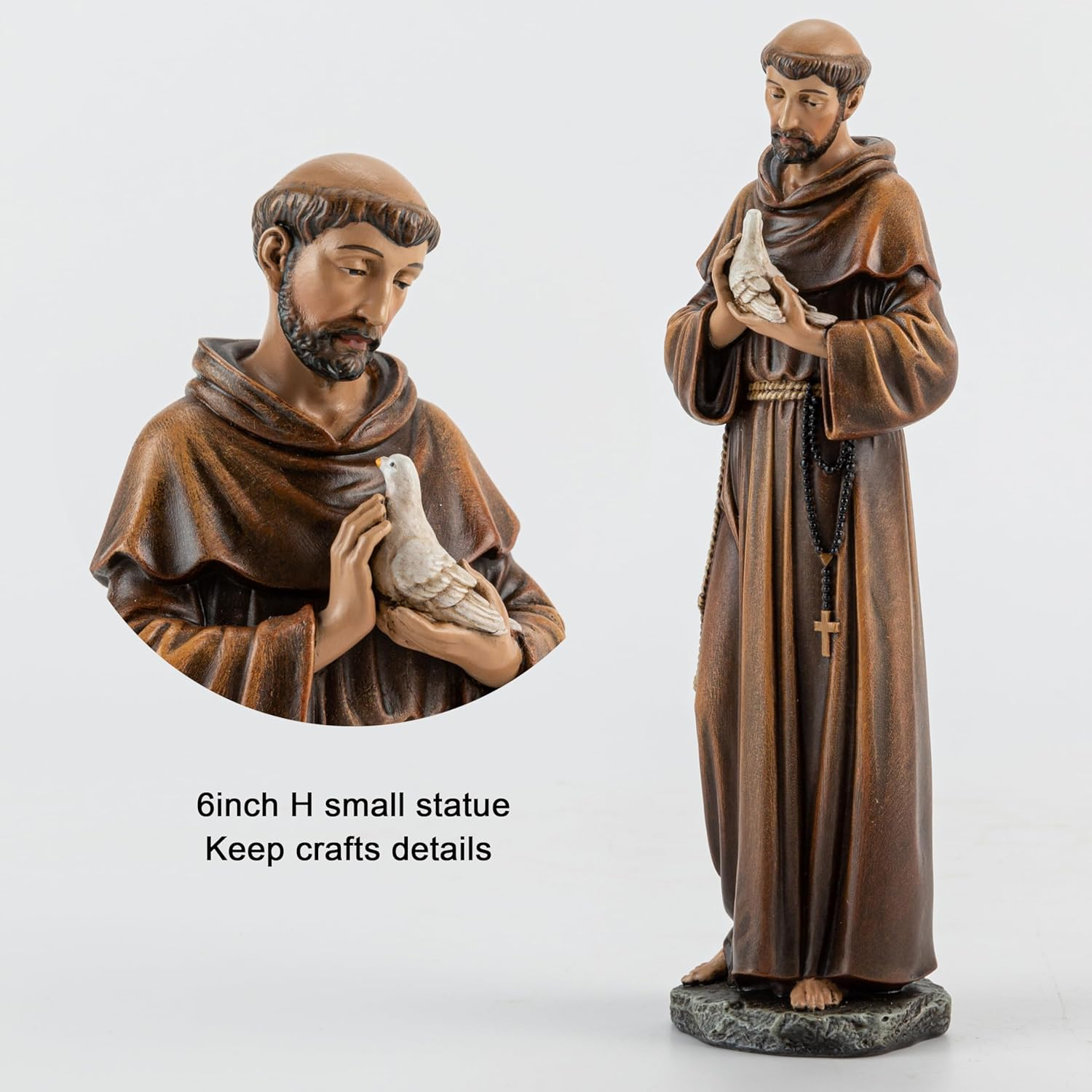 Hand-Painted Resin St. Francis Statue with Birds, 6.25"