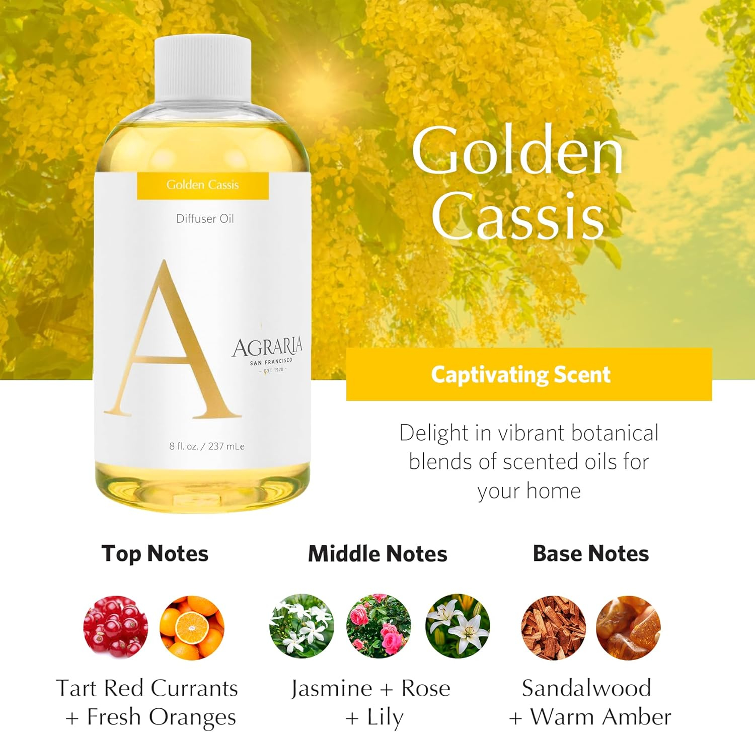 Golden Cassis 8 oz. Diffuser Refill for Home Fragrancing