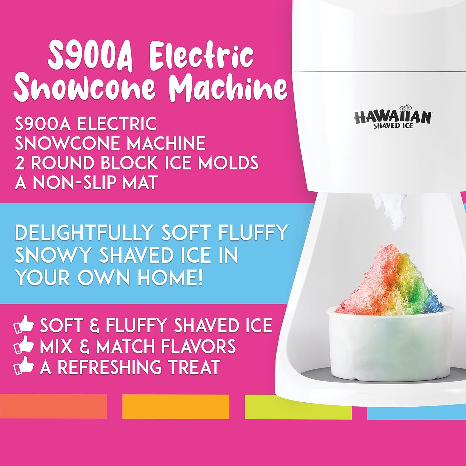 Hawaiian Shaved Ice S900 Machine, Slush Shaver Snow Cone Maker, Hawaii Style, 55 Watts, White
