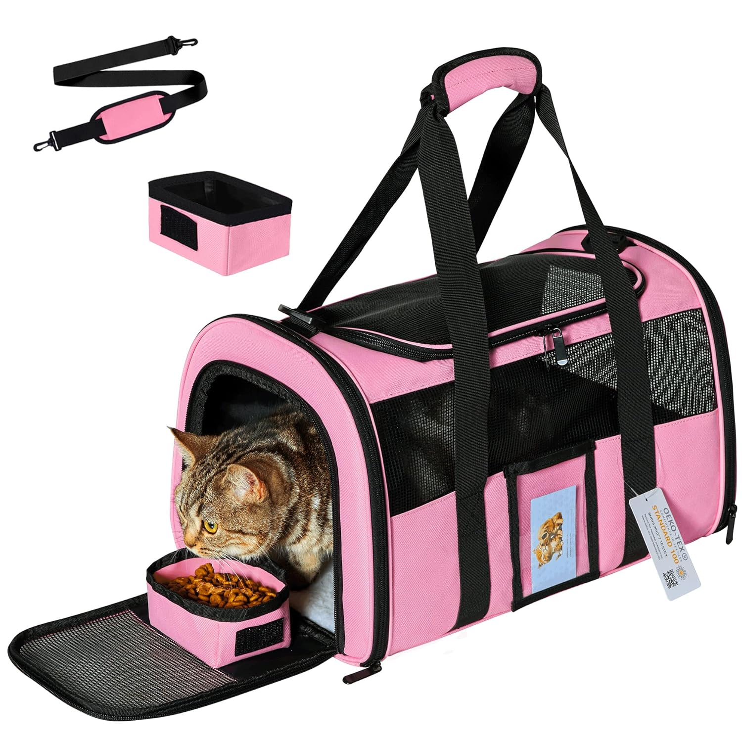 Cat Carrier Pet Carriers Airline Approved for Small Dogs Kitten Carriers for Small Medium Cats Under 15lb, Collapsible Soft Sided TSA Approved Travel Carrier, Pink