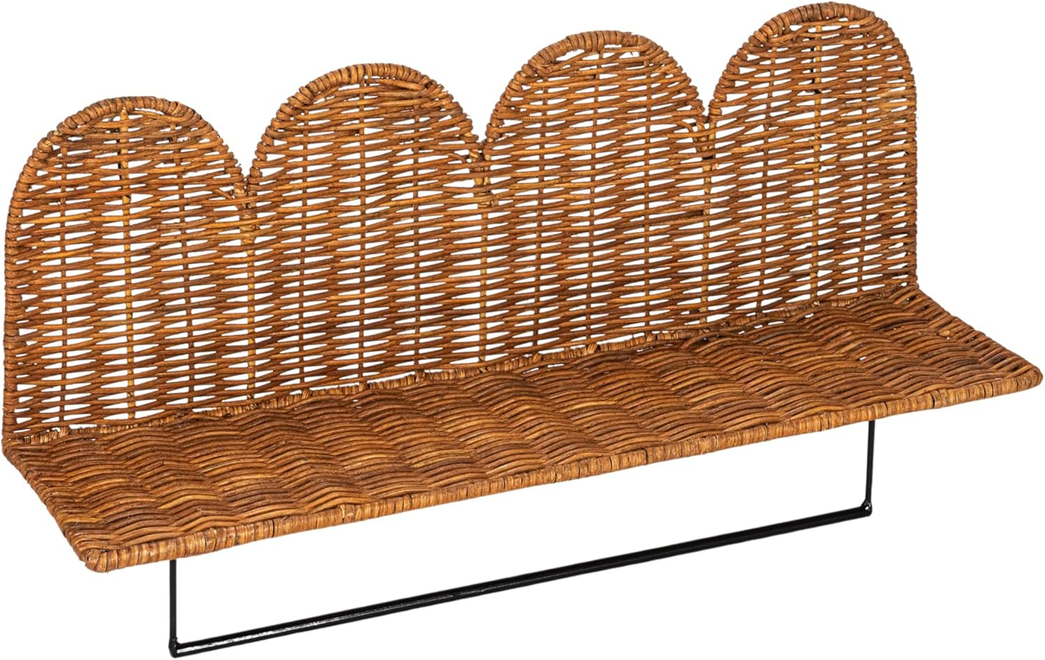 Creative Co-Op Rattan Wicker Wall Shelf with Scalloped Edge and Metal Rod, Natural