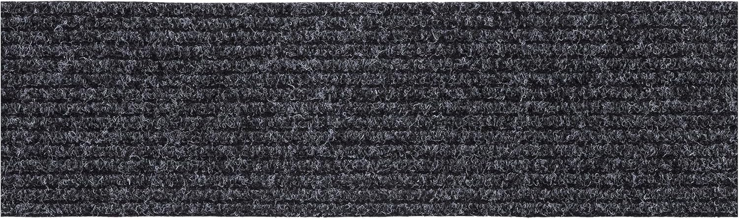 Ottomanson Non-Slip Rubberback Solid Design 8" x 30" Indoor/Outdoor Stair Treads, 7 Pack, Black