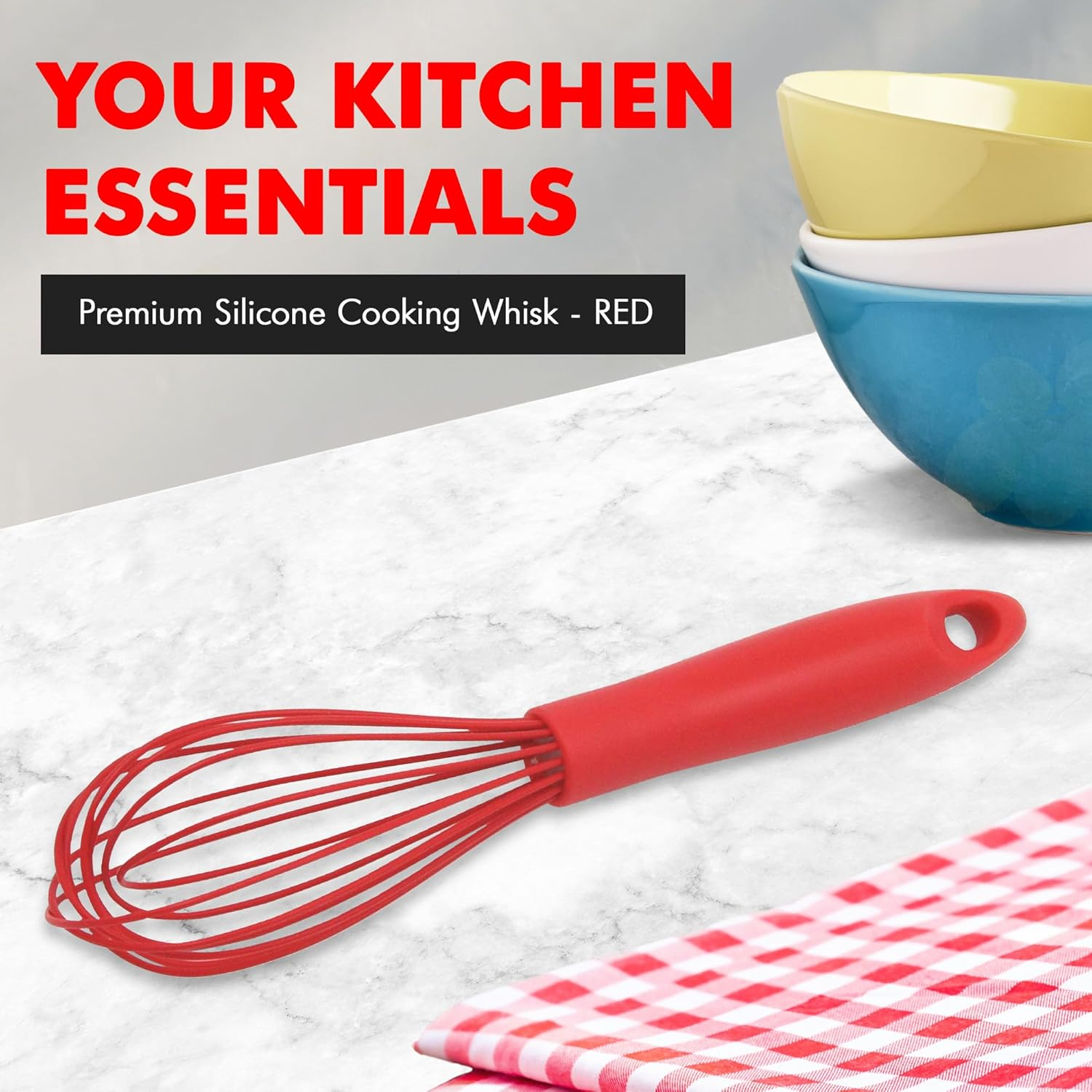 Chef Craft Premium Silicone Wire Cooking Whisk, 10.5 inch, Red