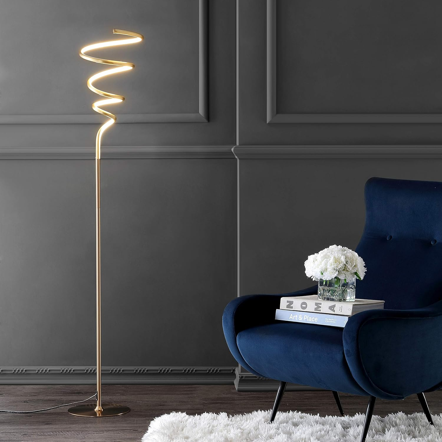 JONATHAN Y JYL7027B Scribble 60.5" Modern Dimmable Metal Integrated LED Floor Lamp Contemporary,Minimalist,Modern,Glam for Bedrooms, Living Room, Office, Reading, Gold
