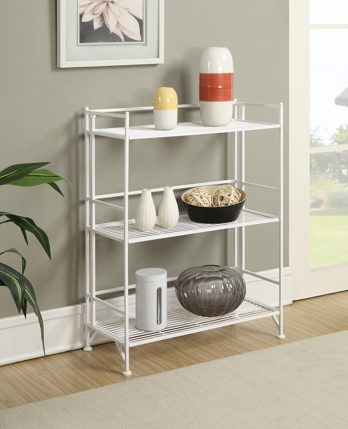 Convenience Concepts Xtra Storage Shelves - 3-Tier Wide Folding Metal Storage Shelves, Closet Organizer for Office, Laundry Room, Bedroom, Garage, Kitchen, Bathroom, White