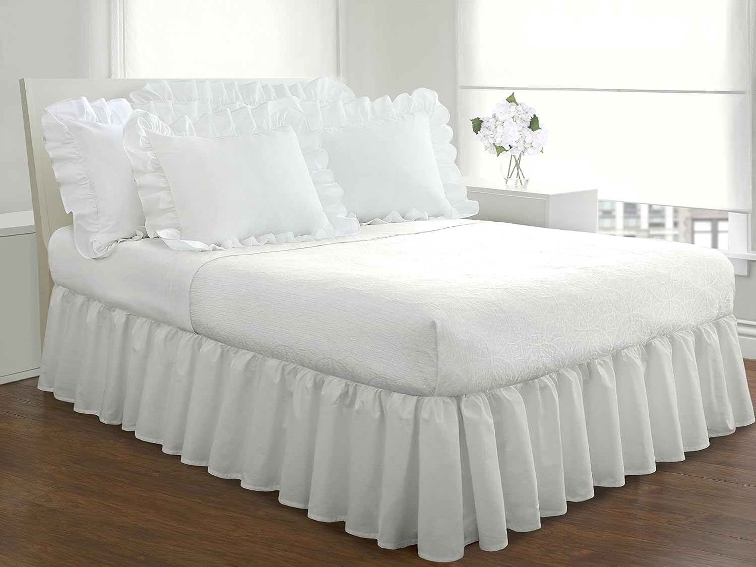 Fresh Ideas Traditiol White Ruffled Cotton Bed Skirt, California King