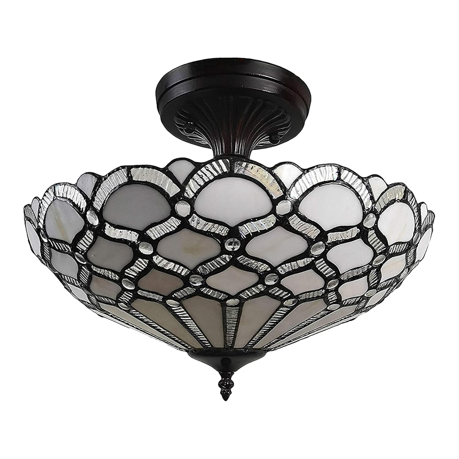 Amora Lighting Tiffany Style Ceiling Fixture Lamp Jeweled 17" Wide Stained Glass White Bedroom Hallway Gift AM108CL17B