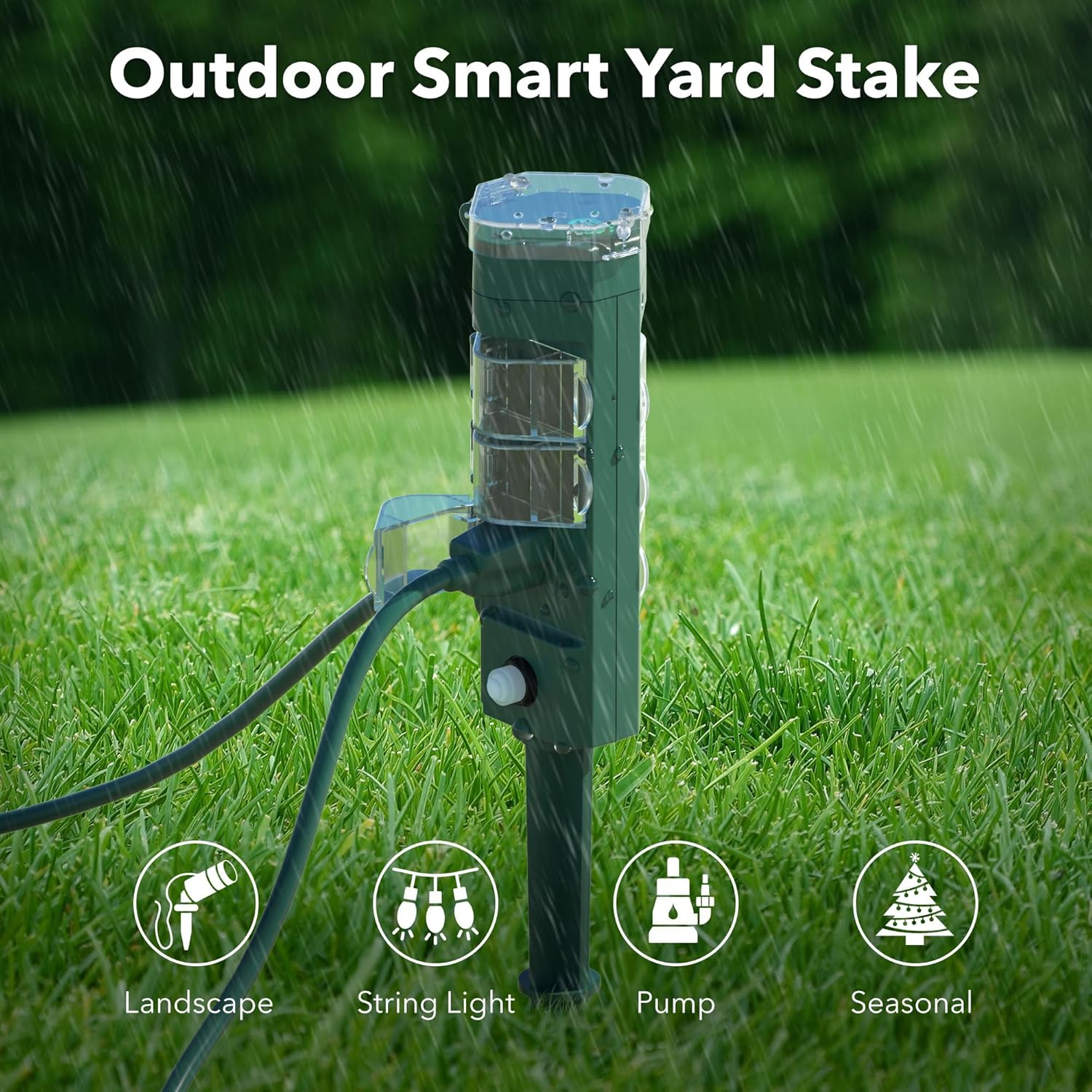 HBN Outdoor Smart Plug Waterproof with 6 Outlets,WiFi Power Stake Timer with 6Ft Cord,Outdoor Outlet Timer for Patio Lights,Compatible with Alexa & Google Assistant,Remote& Voice Control,ETL Listed