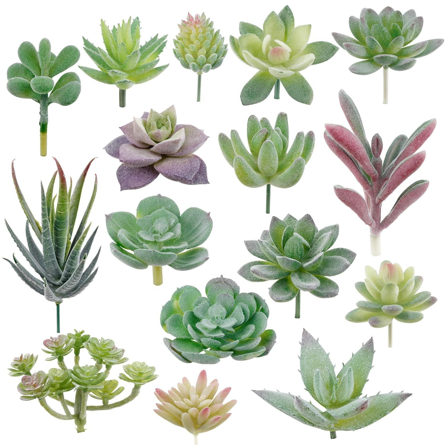 16 Pack Artificial Succulents Plants - Small Fake Plants for Miniature Gardens - Quality PVC Plastic - Faux Succulent Decor - Unique and Varied Designs - Ideal for Beautiful Gardens|The 16 pack of Art