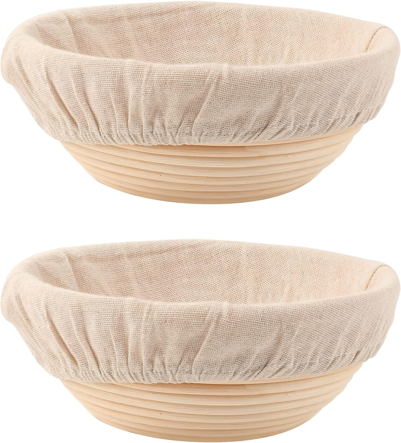Set of 2 Round Rattan Bread Proofing Baskets with Liners