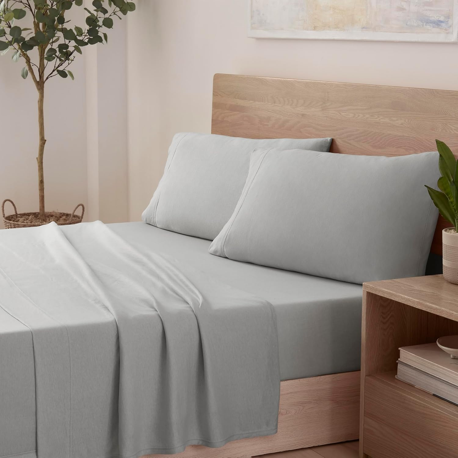 Vellux 4-Pc. Full Solid Jersey Knit Sheets - Cotton Blend, Deep Pocket, Ultra Soft, Grey