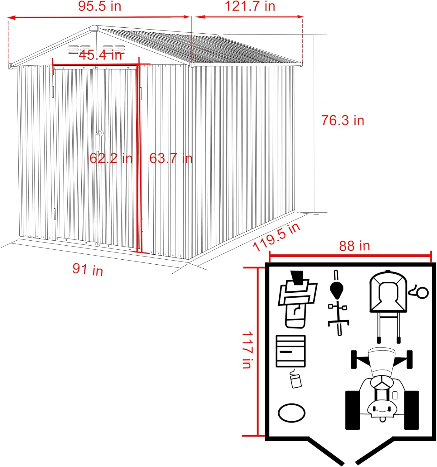 VEIKOUS  Outdoor Metal Storage Shed with Lockable Door and Air Vents for Garden 8x10