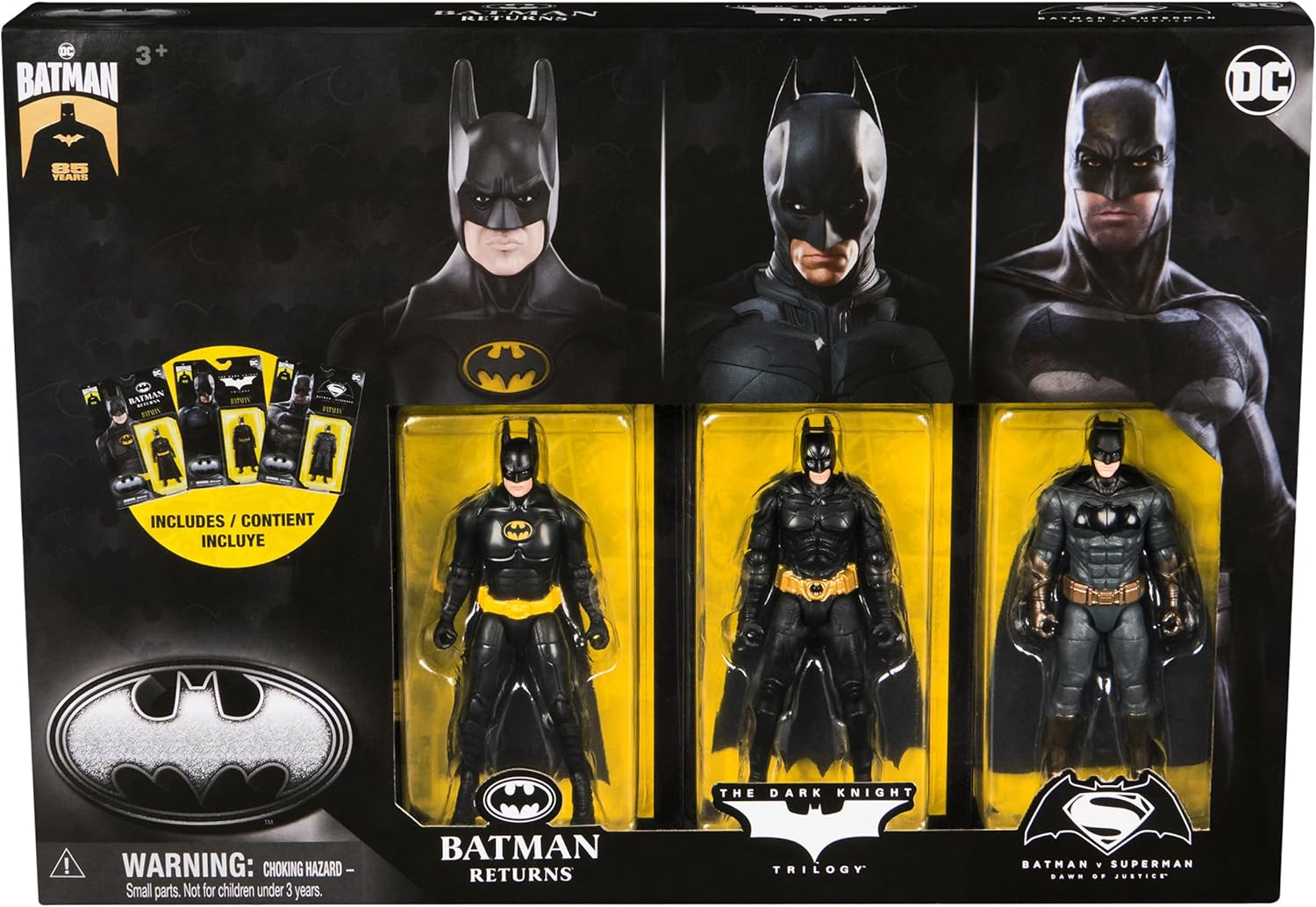 DC Comics, Batman 85th Special Edition Batman Action Figures 3-Pack, 4-inch, 85th Anniversary Collectible Kids Toys for Boys and Girls Ages 3 and Up