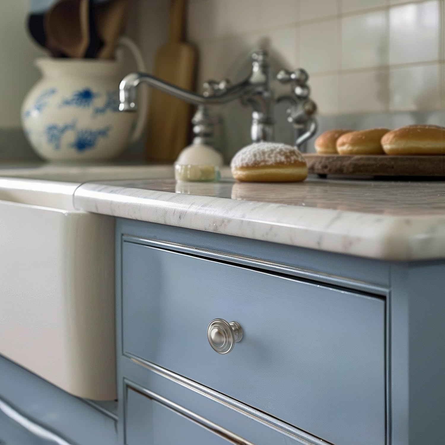 Satin Nickel Round Cabinet Knobs with Mounting Hardware, 1.32 inch