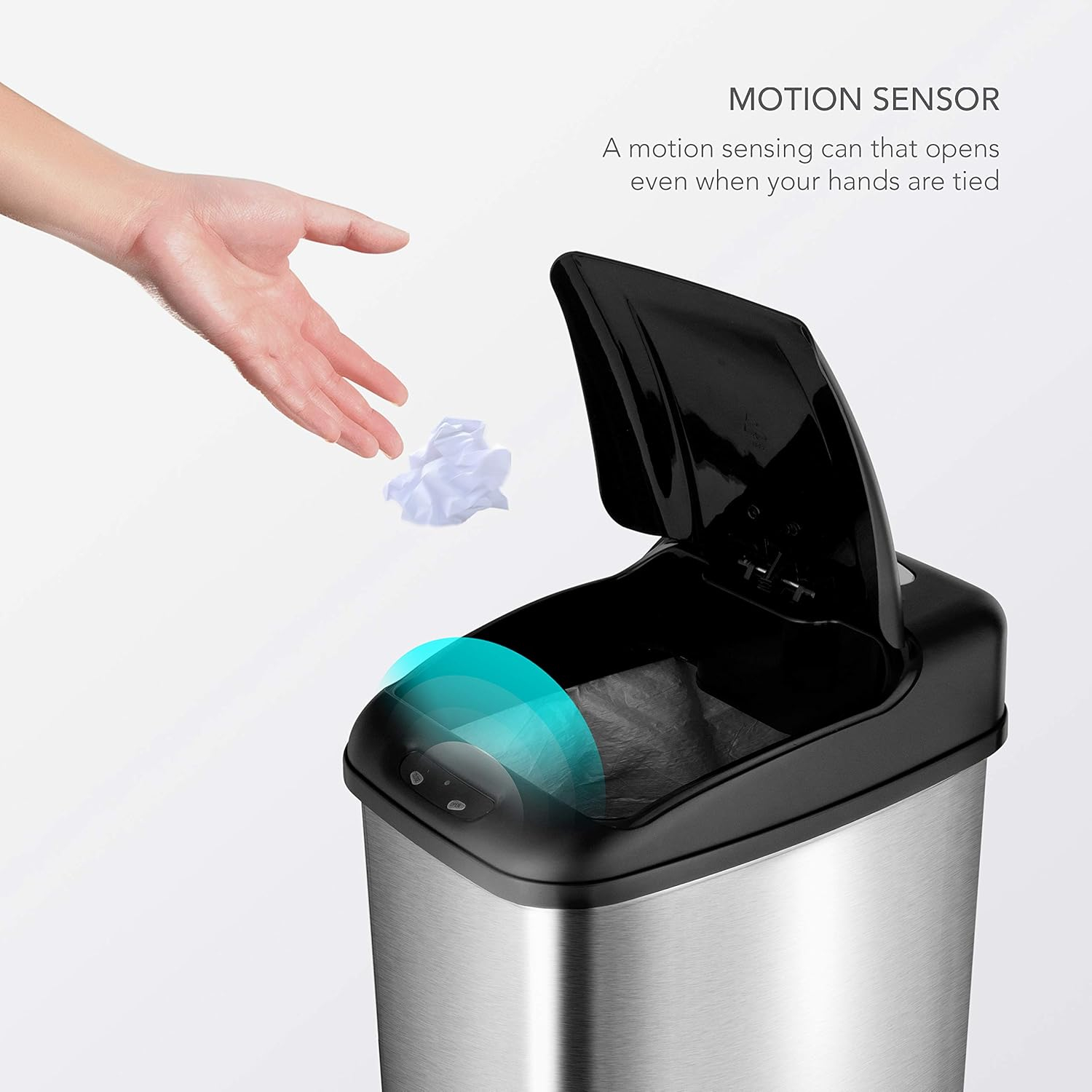 13 Gallon Stainless Steel Touchless Motion Sensor Trash Can with Black Lid