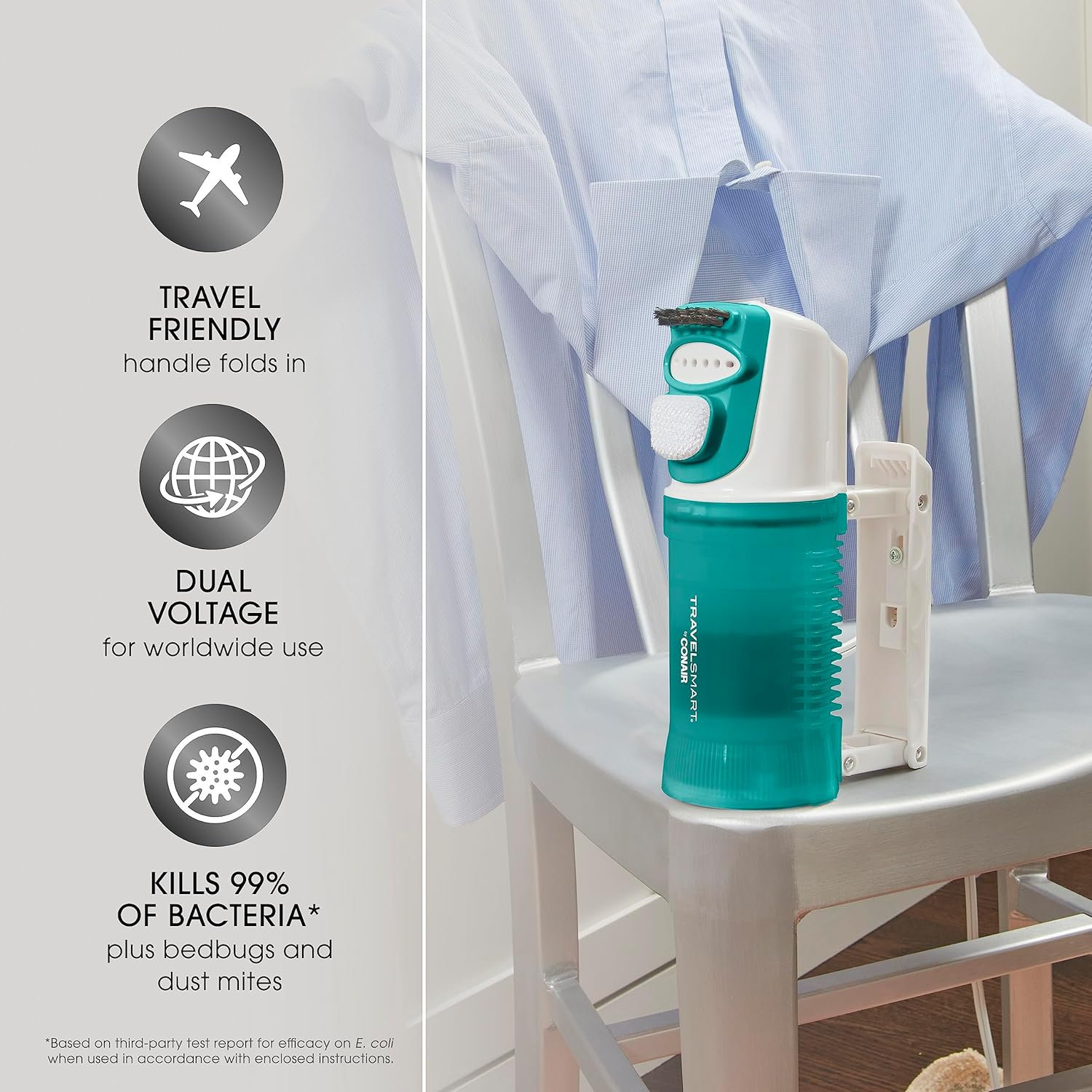 Conair Travel Steamer for Clothes - Mini Garment Steamer, Fabric Steamer in Green by Travel Smart - Packable in Carry On Luggage - Dual Voltage