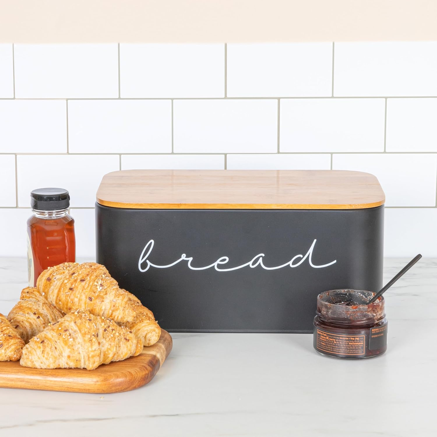 Bloomingville Metal "bread" Bin with Bamboo Lid, Black