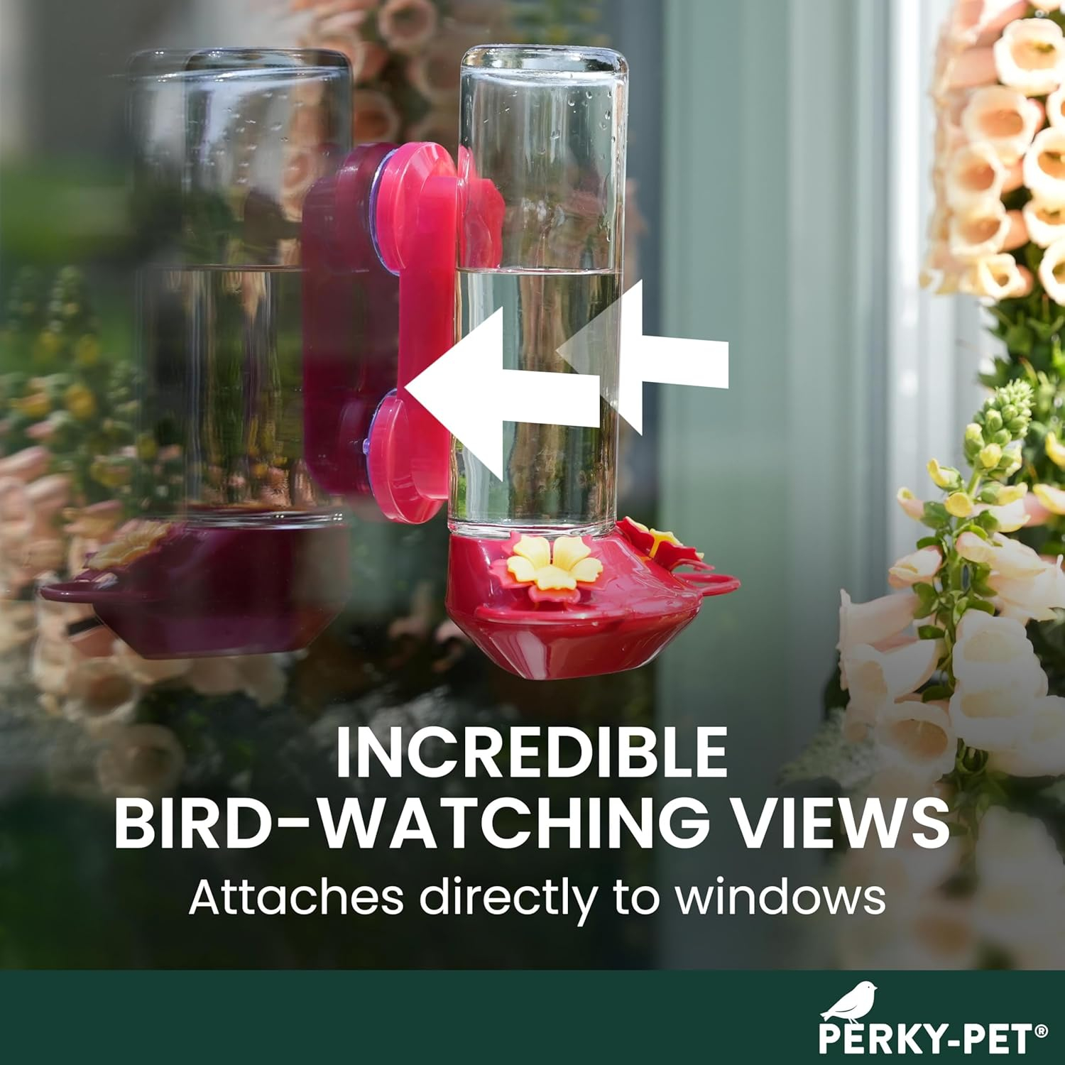 Perky-Pet 455-2 Mounted 445-2 Glass Window Hummingbird Feeder, Red – 14 oz
