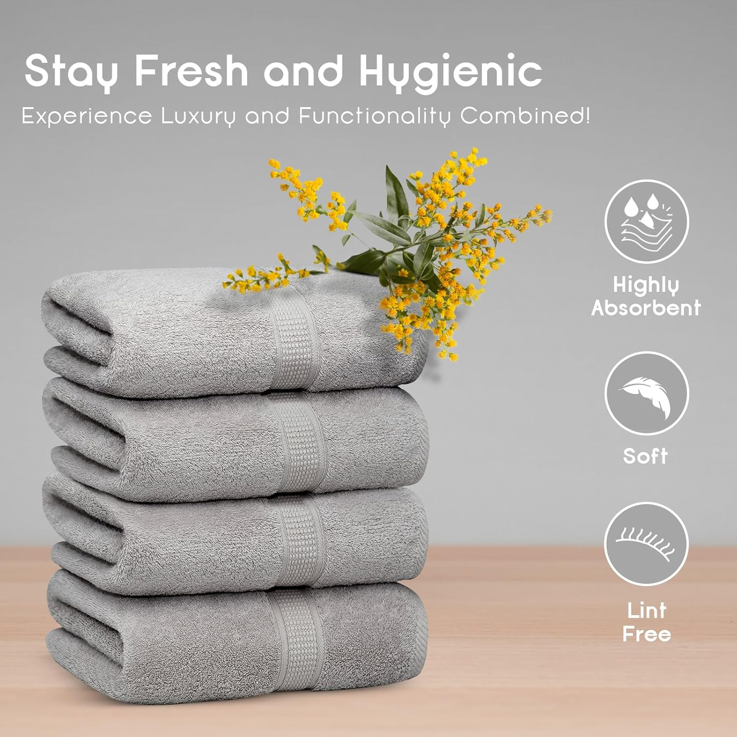 Ariv Premium Bath Towels Pack of 4, 100% Cotton, Large 30" x 52", Super Soft, Highly Absorbent, Quick Dry, Durable, Comfortable, Great Value & Quality, Perfect for Home & Bathroom - Platinum