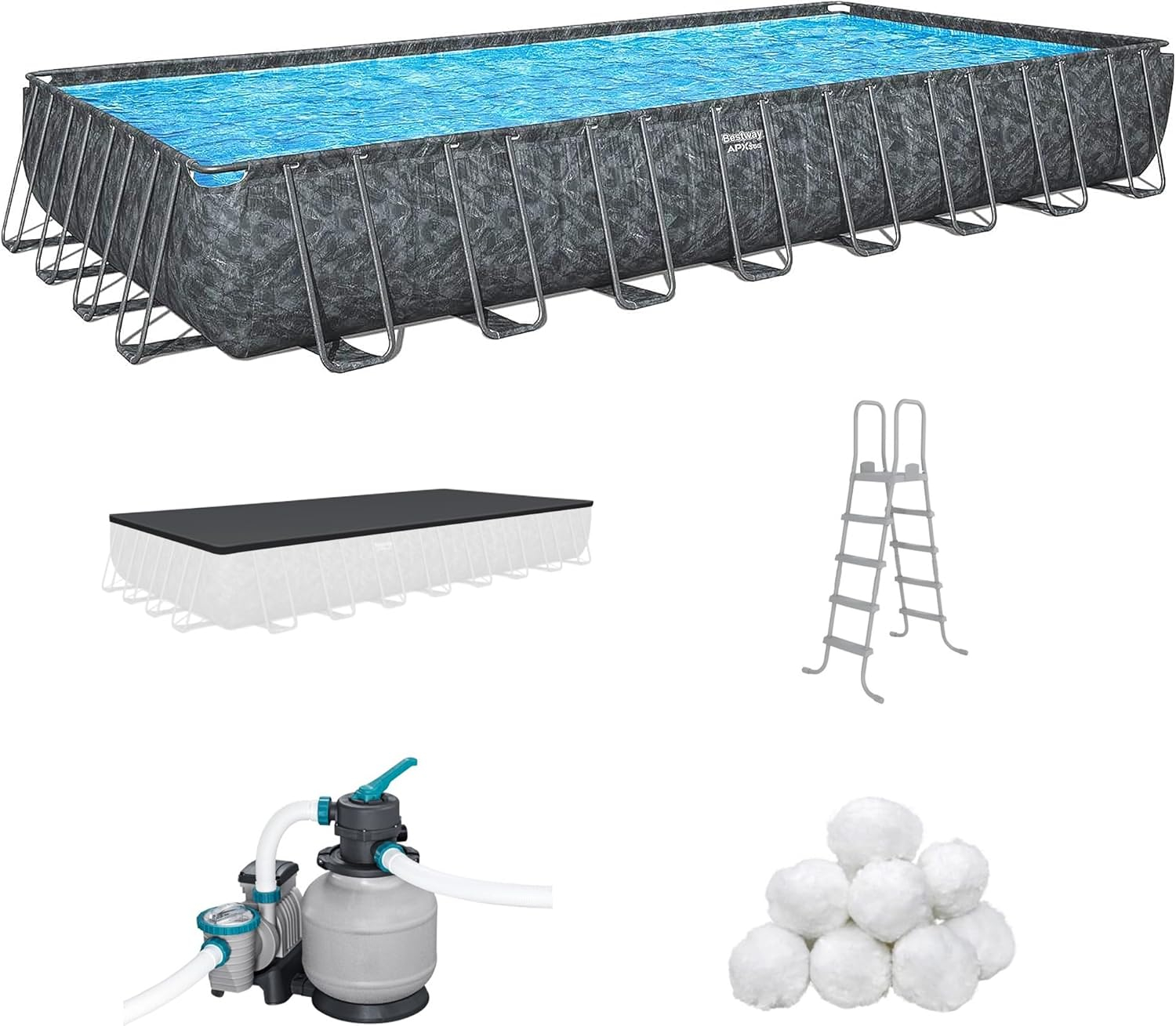 Bestway APX 365 Rectangular Above Ground Pool Set, 31'4" x 16' x 52"