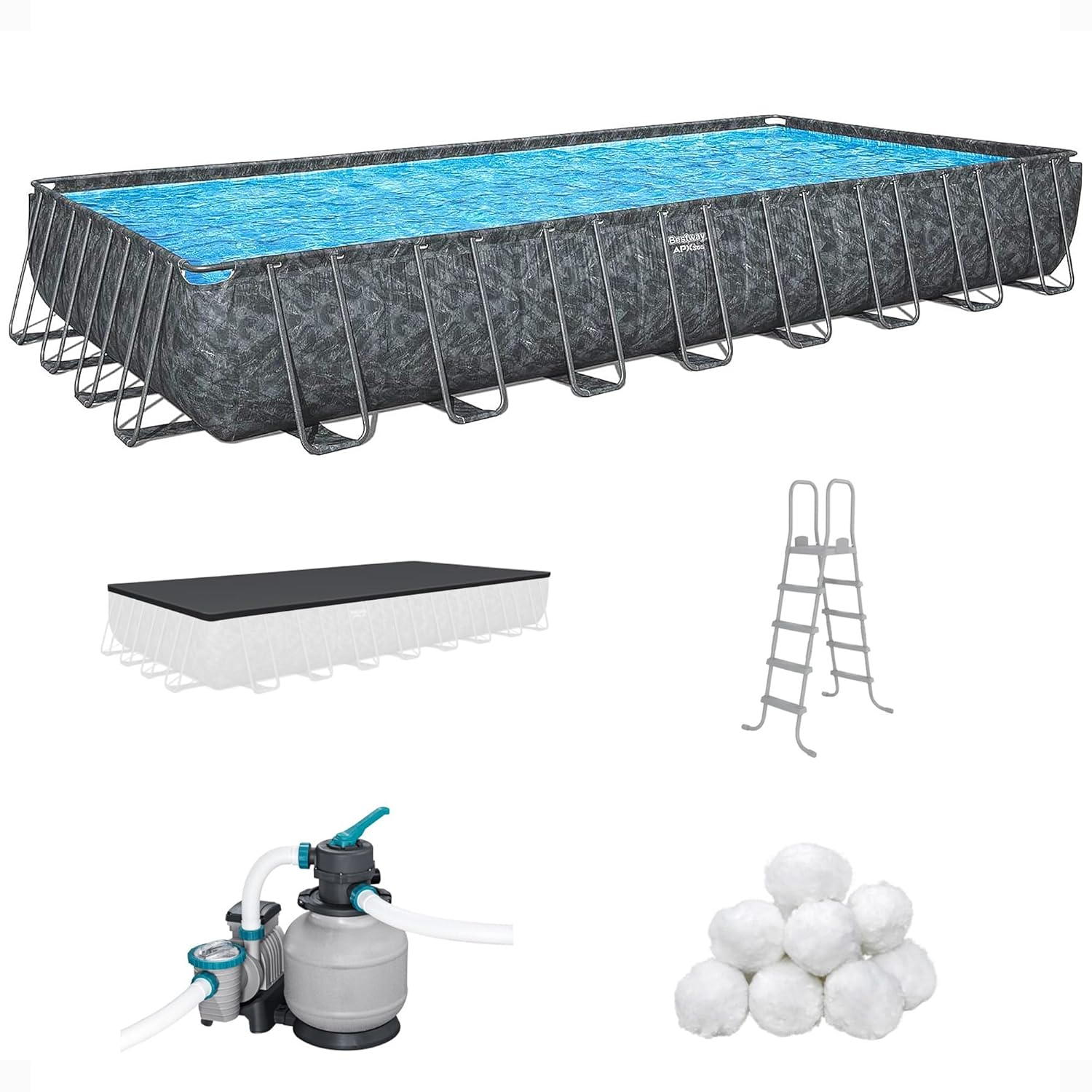 Bestway APX 365 Rectangular Above Ground Pool Set, 31'4" x 16' x 52"