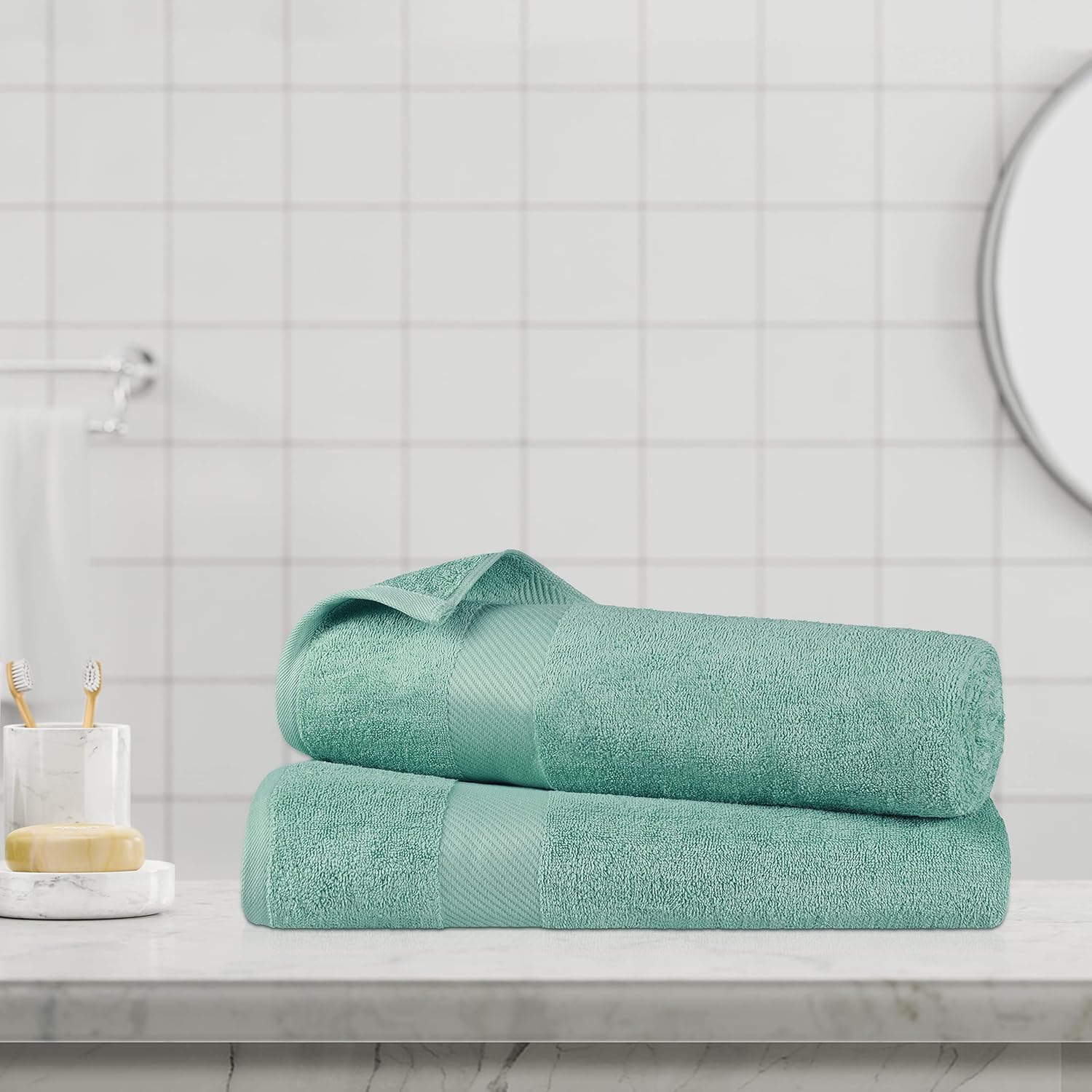 Superior Kendell Egyptian Cotton Bath Sheets, Set of 2, Sea Foam