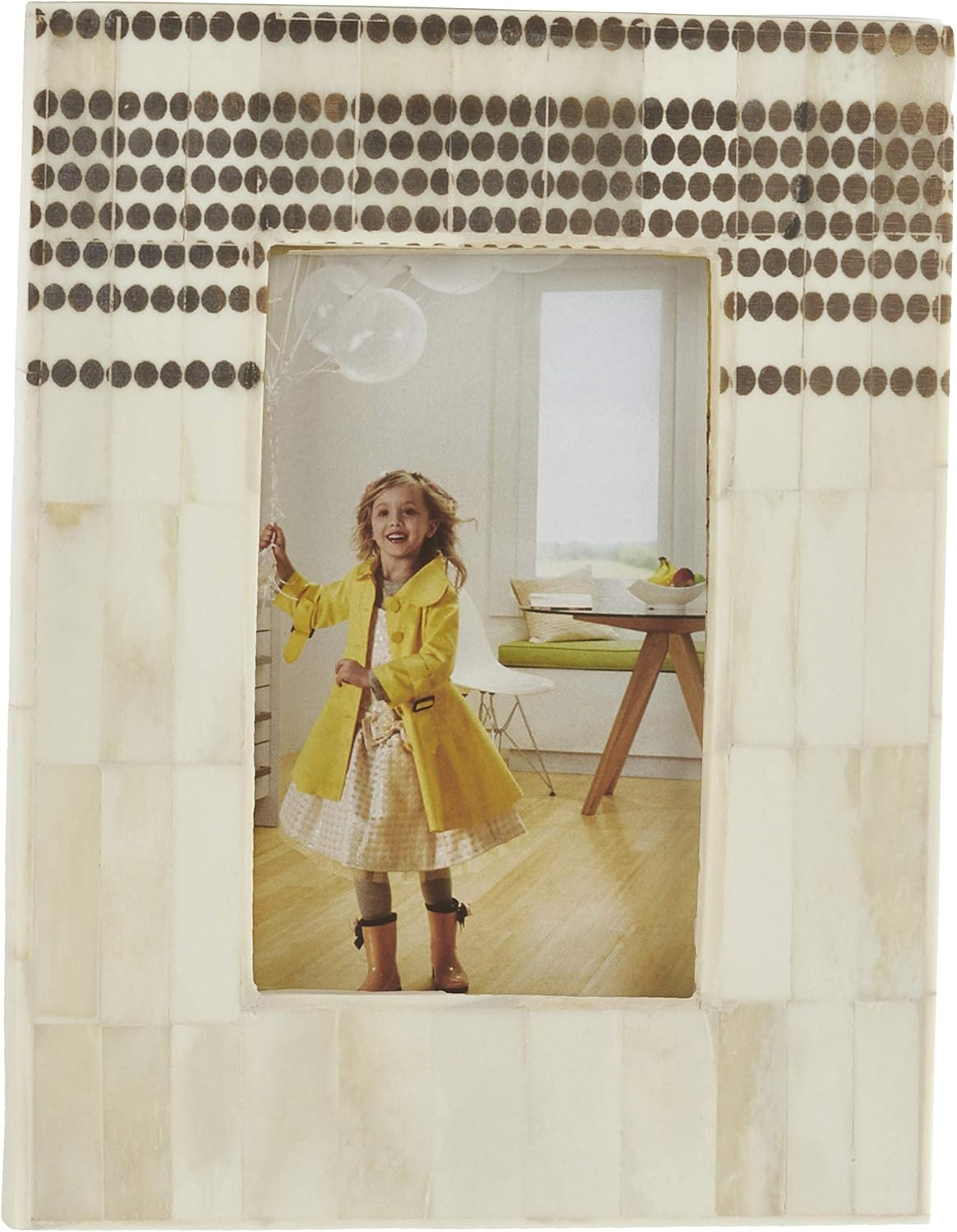 SARO PF198.I57 Wide Border Dotted Bone Photo Frame  Ivory