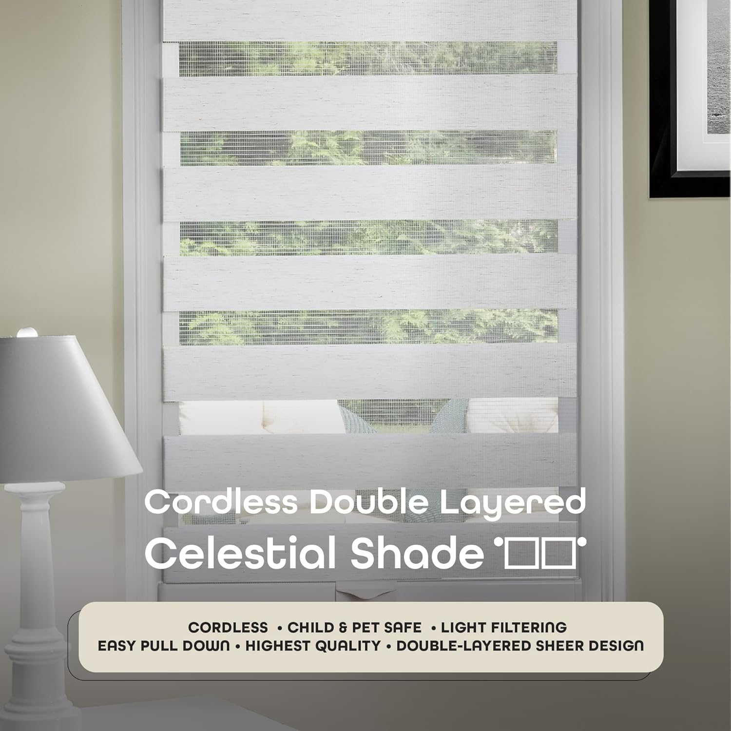 Celestial Linen Cordless Light Filtering Double Layered Polyester Roller Shade 34 in. W x 72 in. L
