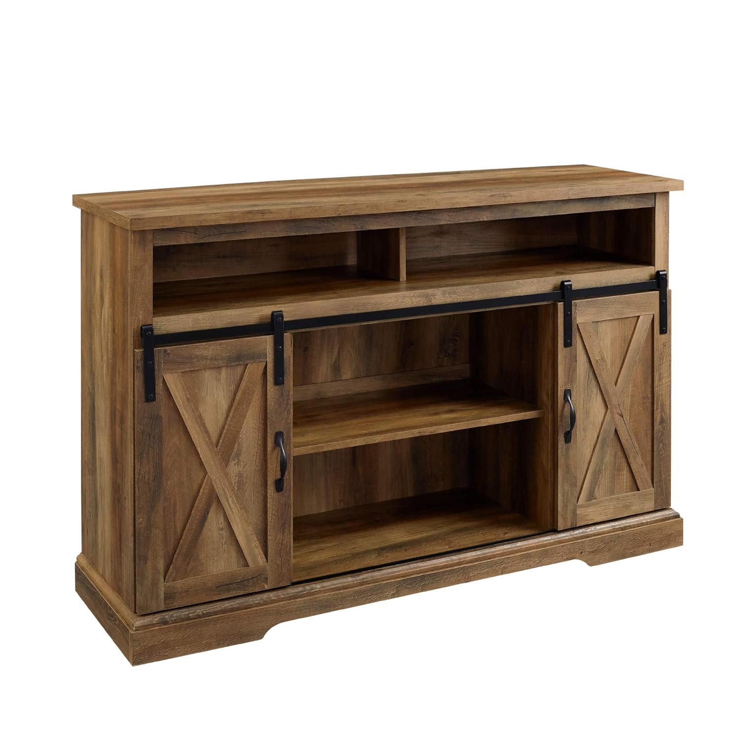 Walker Edison Farmhouse Barn Door TV Stand for TVs up to 58", Reclaimed Barnwood