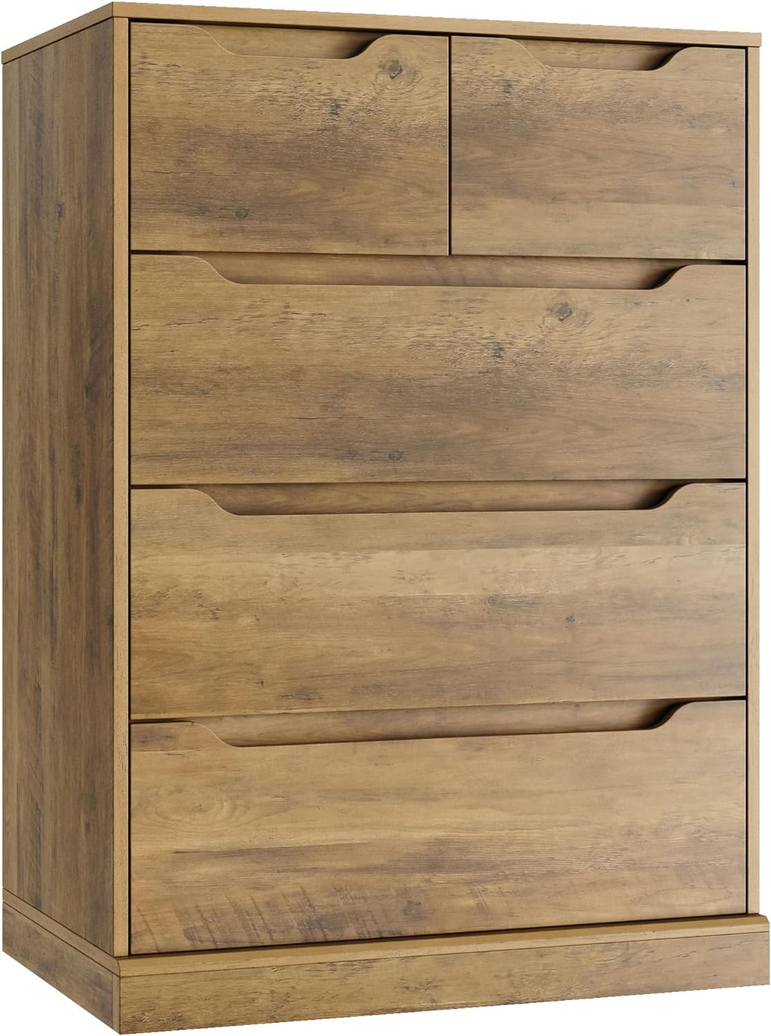 Homfa Dresser for Bedroom, Wood Storage Chest of 5 Drawers with Cutout Handles for Living Room, Rustic Brown