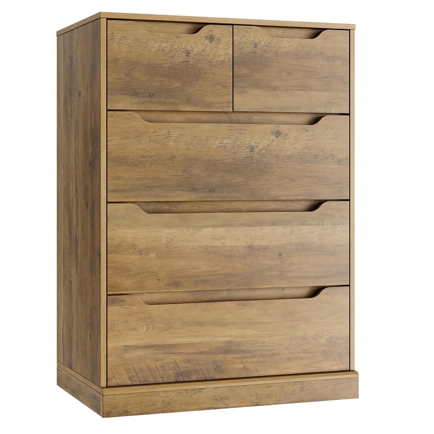 Homfa Dresser for Bedroom, Wood Storage Chest of 5 Drawers with Cutout Handles for Living Room, Rustic Brown