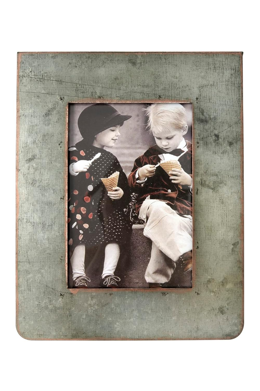 Creative Co-Op Galvanized 2-Sided Standing Picture Frame, Holds 3" x 5" Photos, 9.75" H